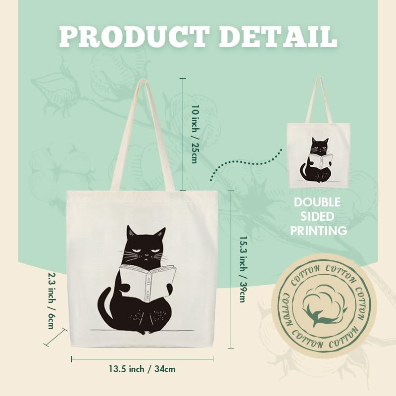 cat tote bag for women,Canvas Tote Bag with Inner Pocket, Cute Reusable Tote …