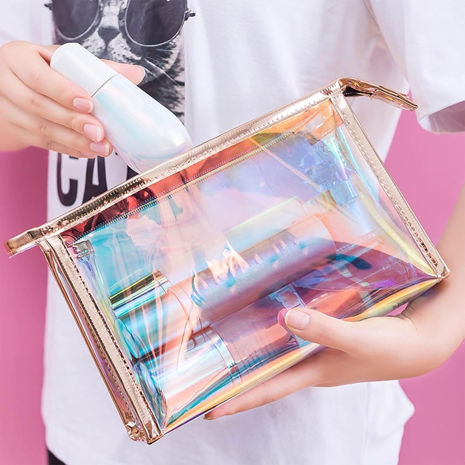 Voittozege 10 Pcs Holographic Makeup Bag 9 x 5.9 x 2.8 inches, holographic