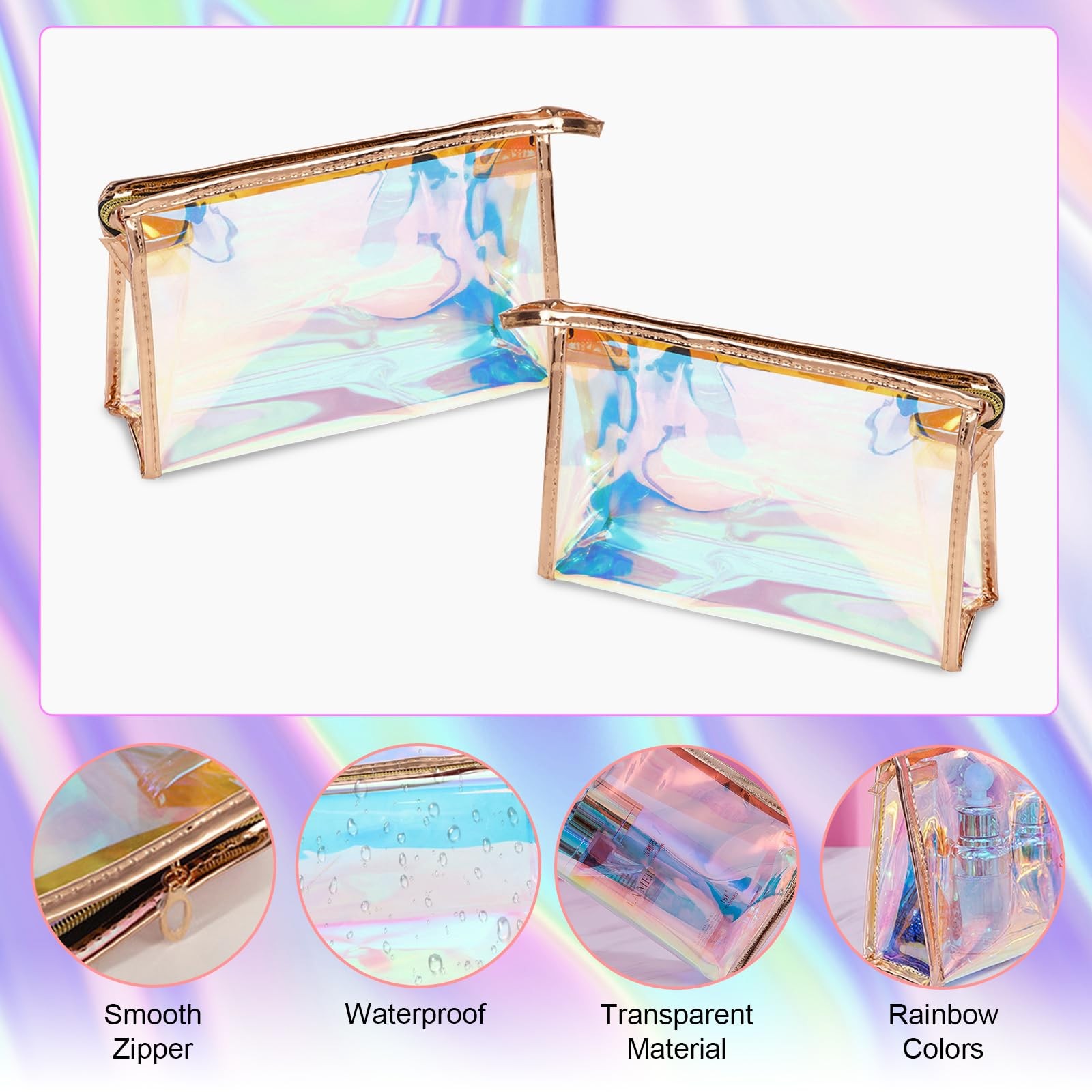 Voittozege 10 Pcs Holographic Makeup Bag 9 x 5.9 x 2.8 inches, holographic