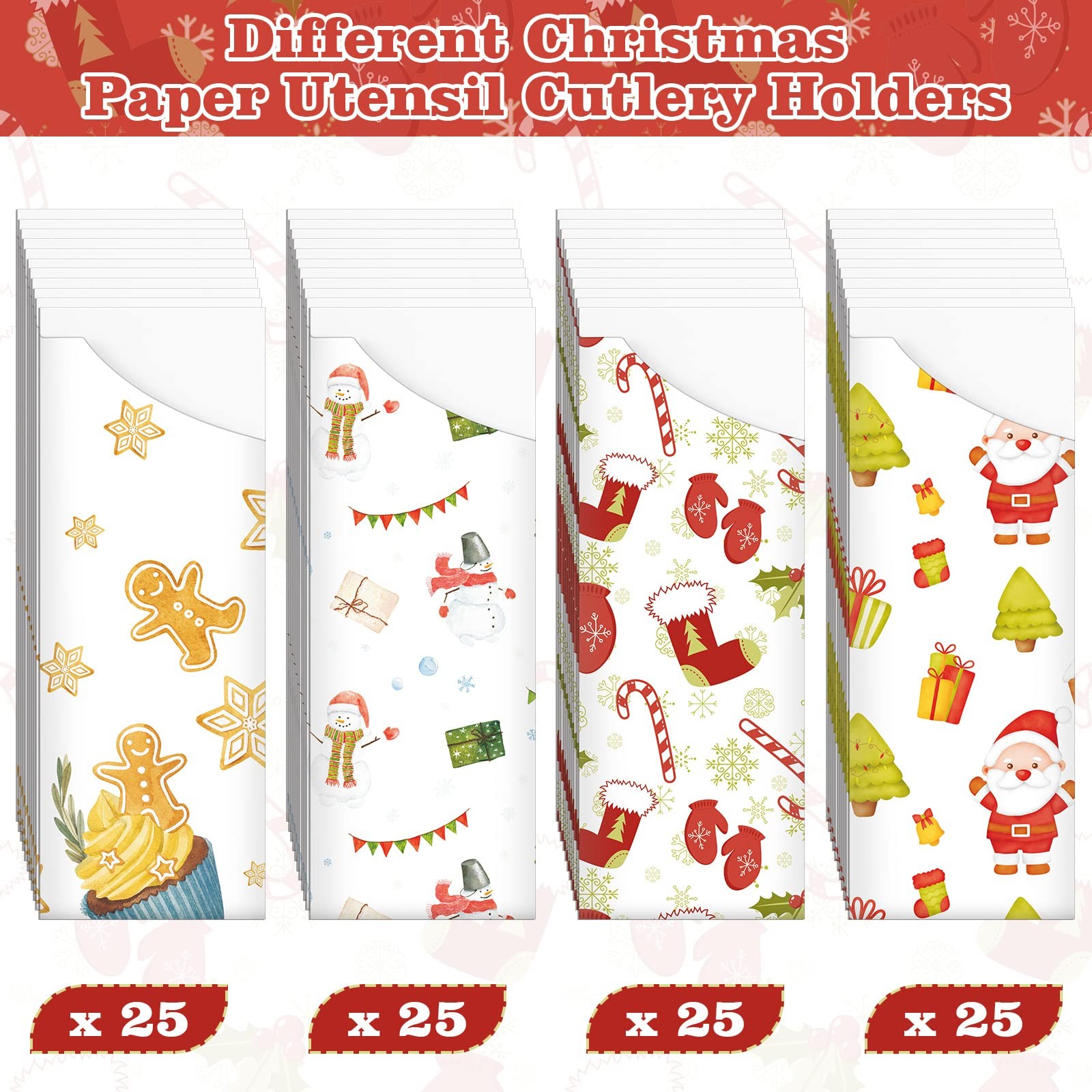 Roowest 100 Pcs Christmas Silverware Bags Disposable Utensil Cutlery Santa