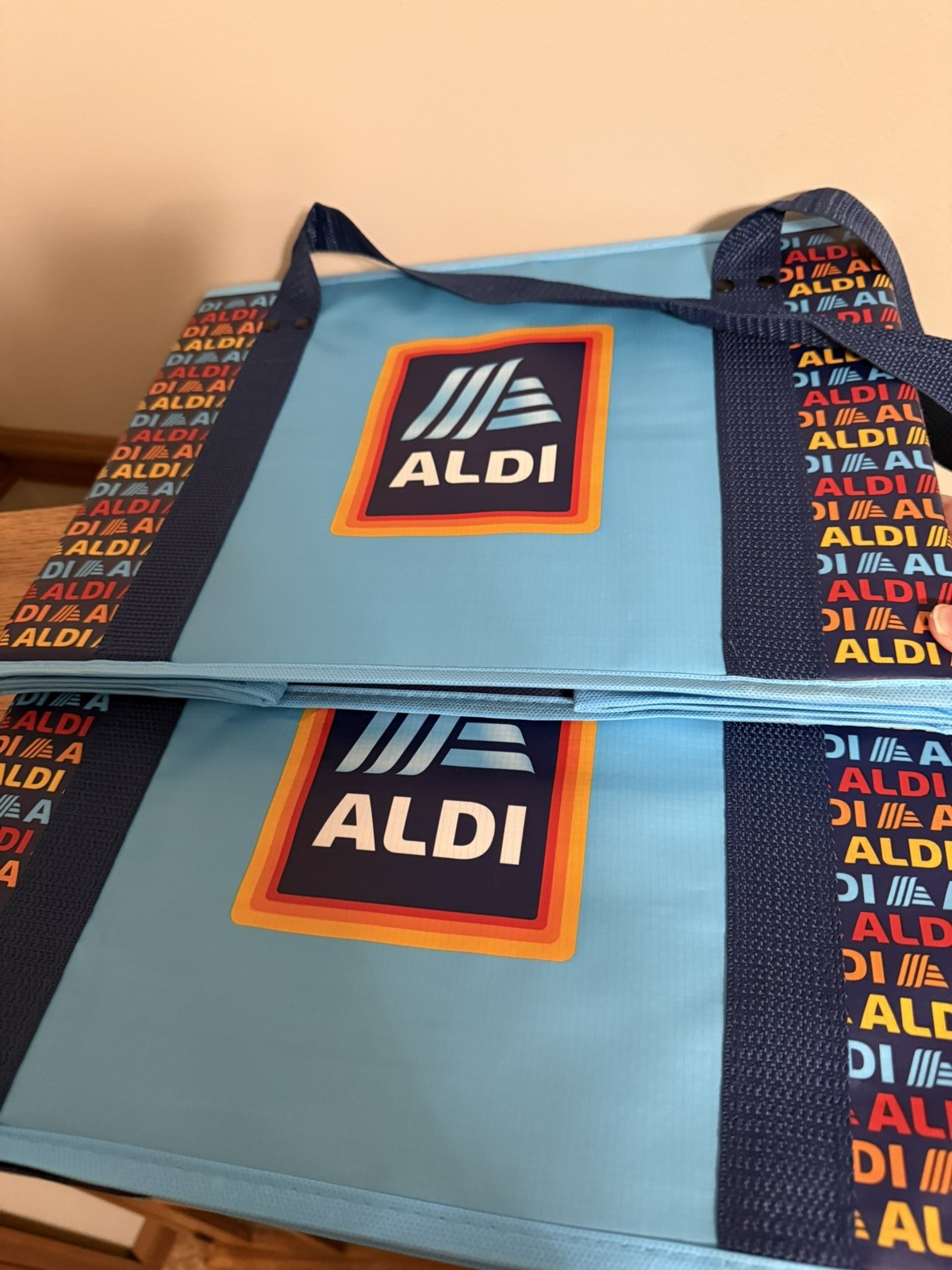 ALDI 2 Collapsible Box Bags 14x10x11 Blue Navy Rainbow