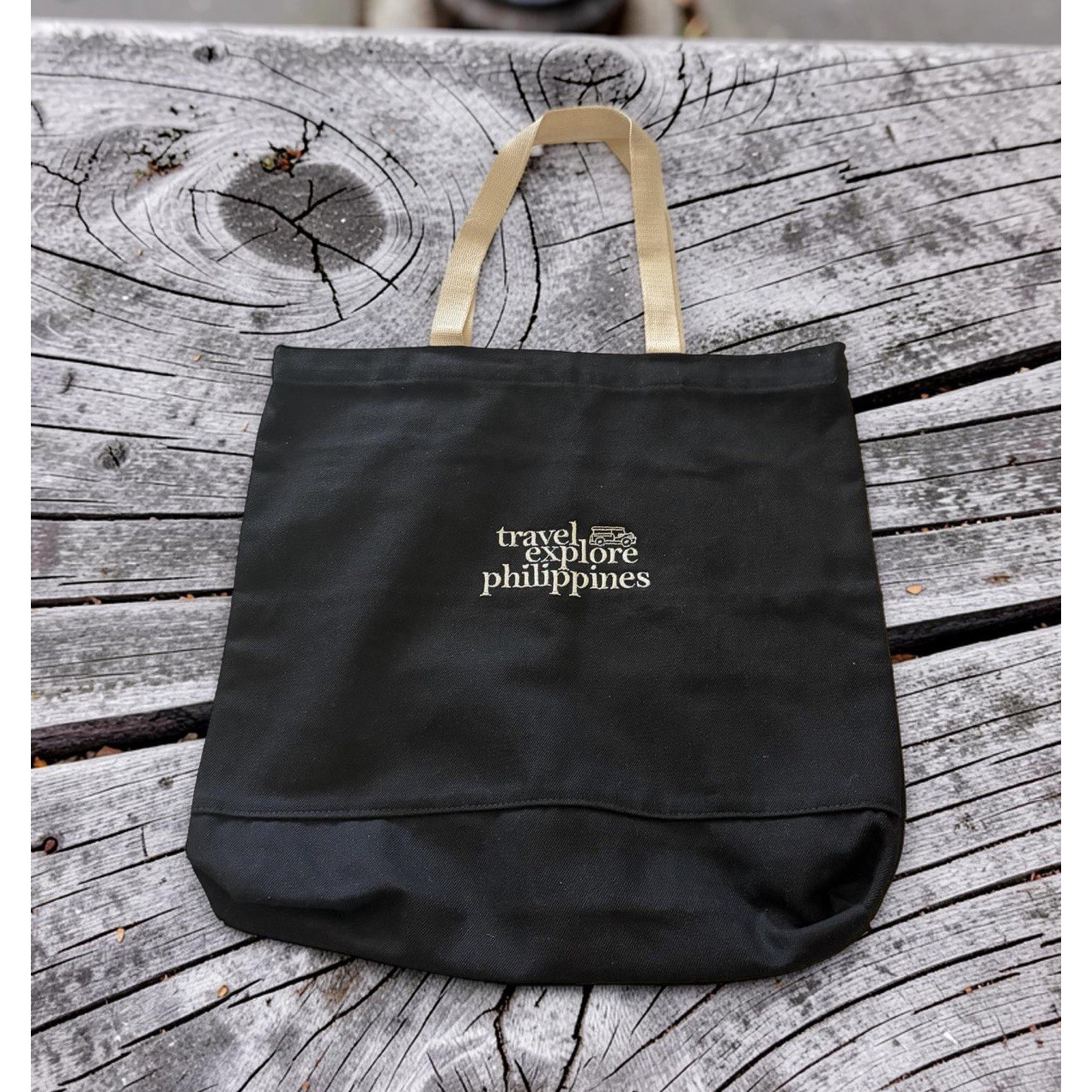 Kultura Canvas Tote Bag Black/Beige 17×16.5×13 Text Print Travel Explore