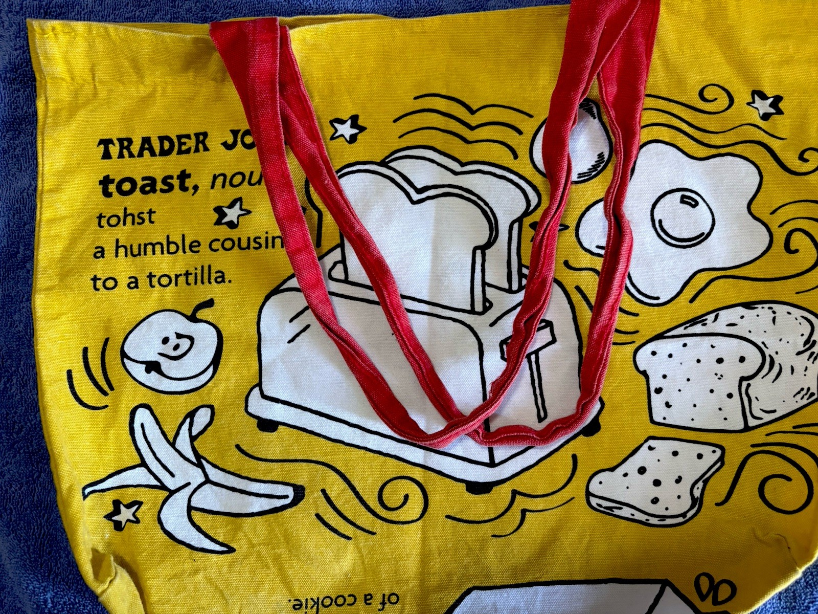 Trader Joes Reusable Canvas Shopping Tote Bag Breakfast Waffles Coffee Toast USA