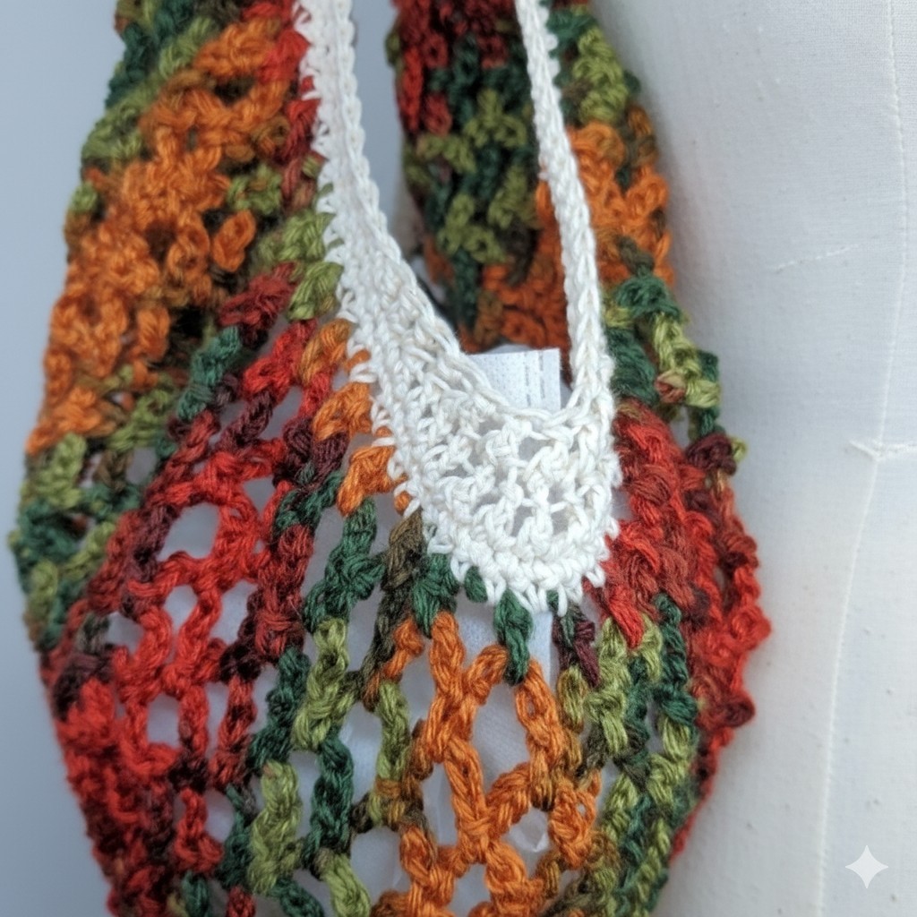 Handmade Camo Farmers Market Bag Crochet French Net Sack Cotton Grocery Beach