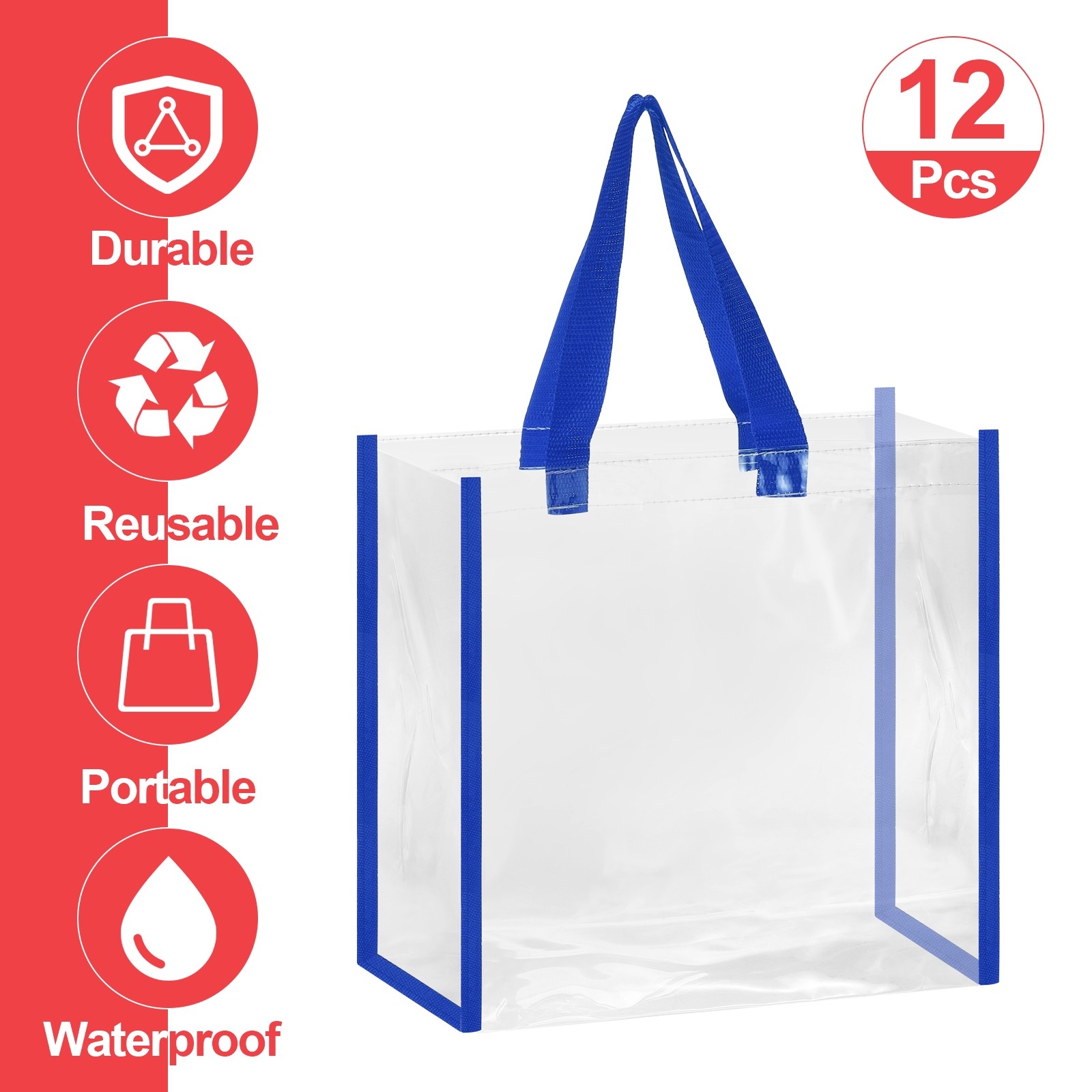 12 Pack Clear Tote Bags Bulk Stadium Approved 12″ x 6″ x 12″ , Dark Blue