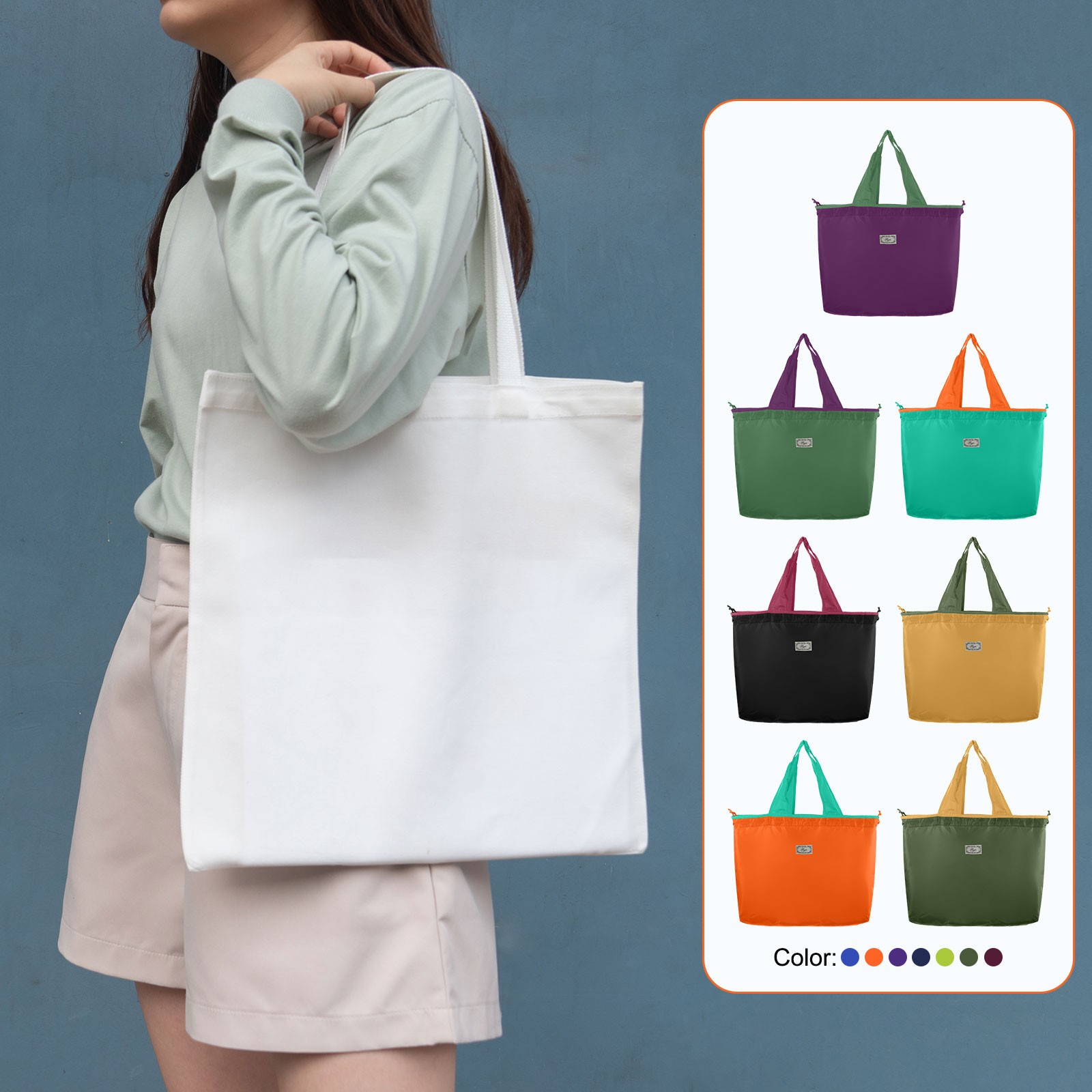 1Pcs 21″ x 16″ Washable Shopping Totes Fit in Pocket (Black)