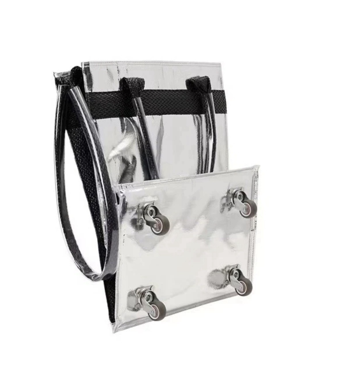 LS Live In Style Foldable Rolling Shopping Tote Bag Silver Metallic Aldi Tote
