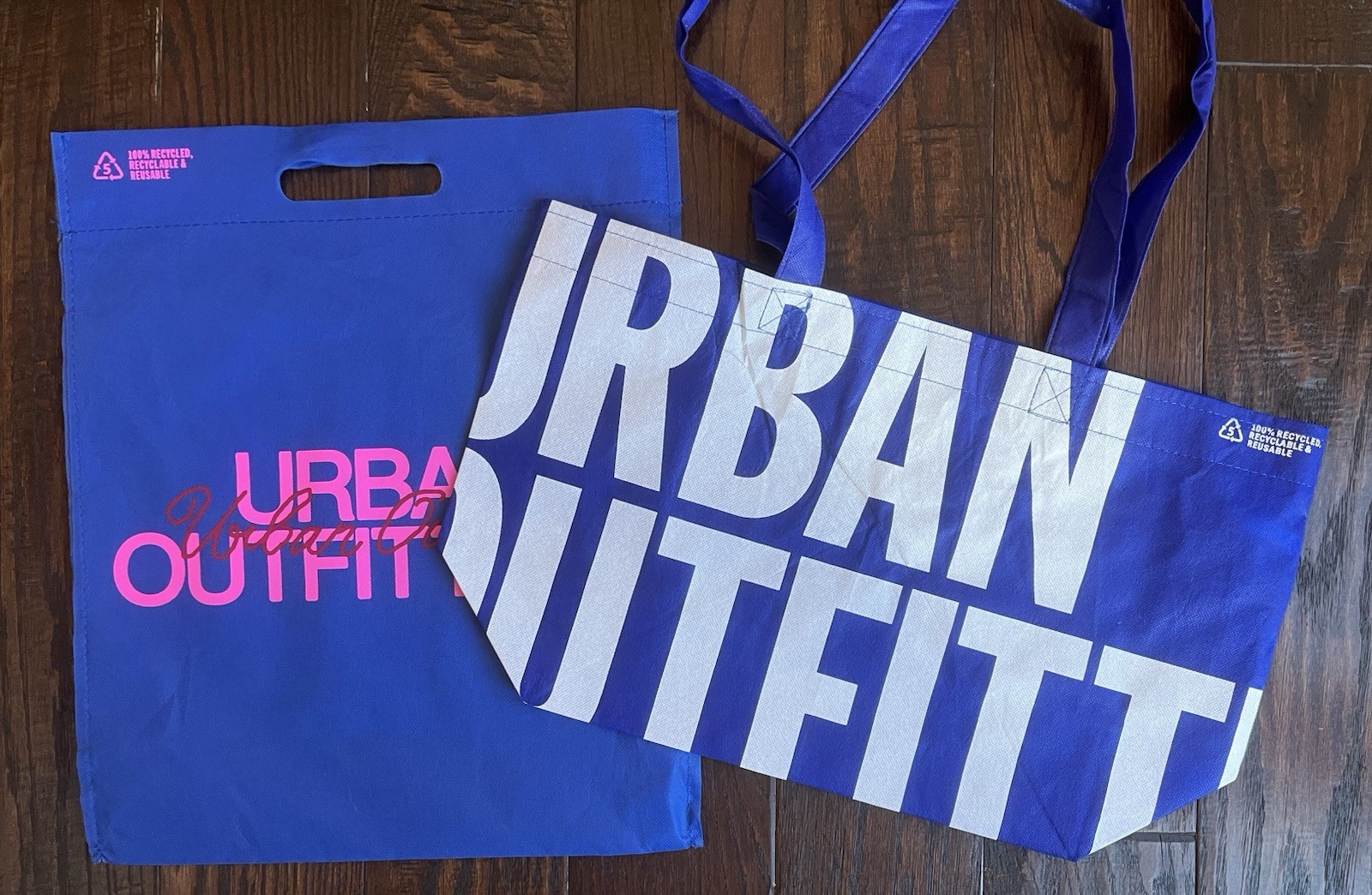 2 Urban Outfitters Blue Logo Graphic 100% Recycled Reusable Tote Bag Large