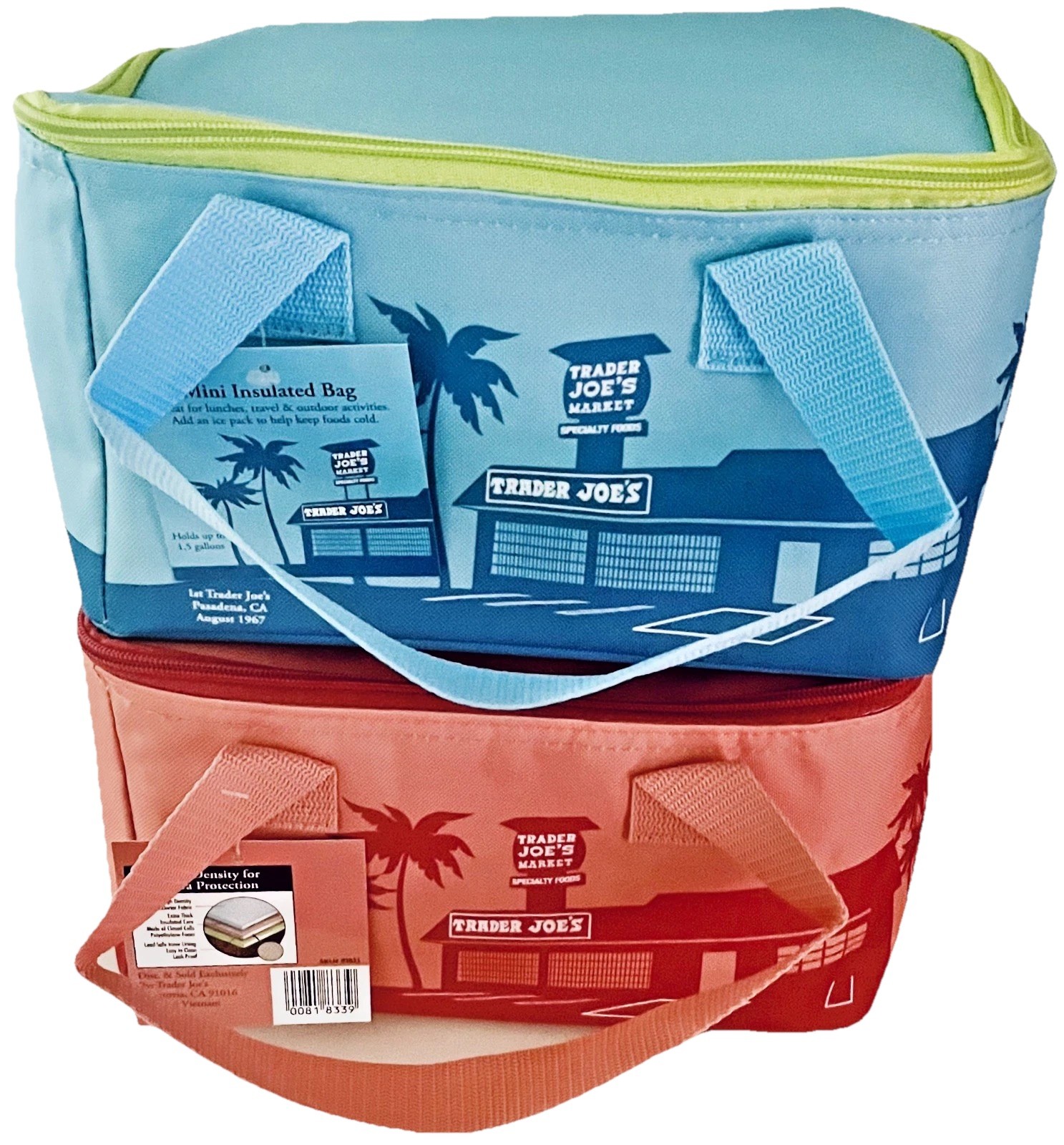Trader Joe’s Mini Insulated Bags (Set of Two) – Teal and Peach (1.5 Gallons) NWT