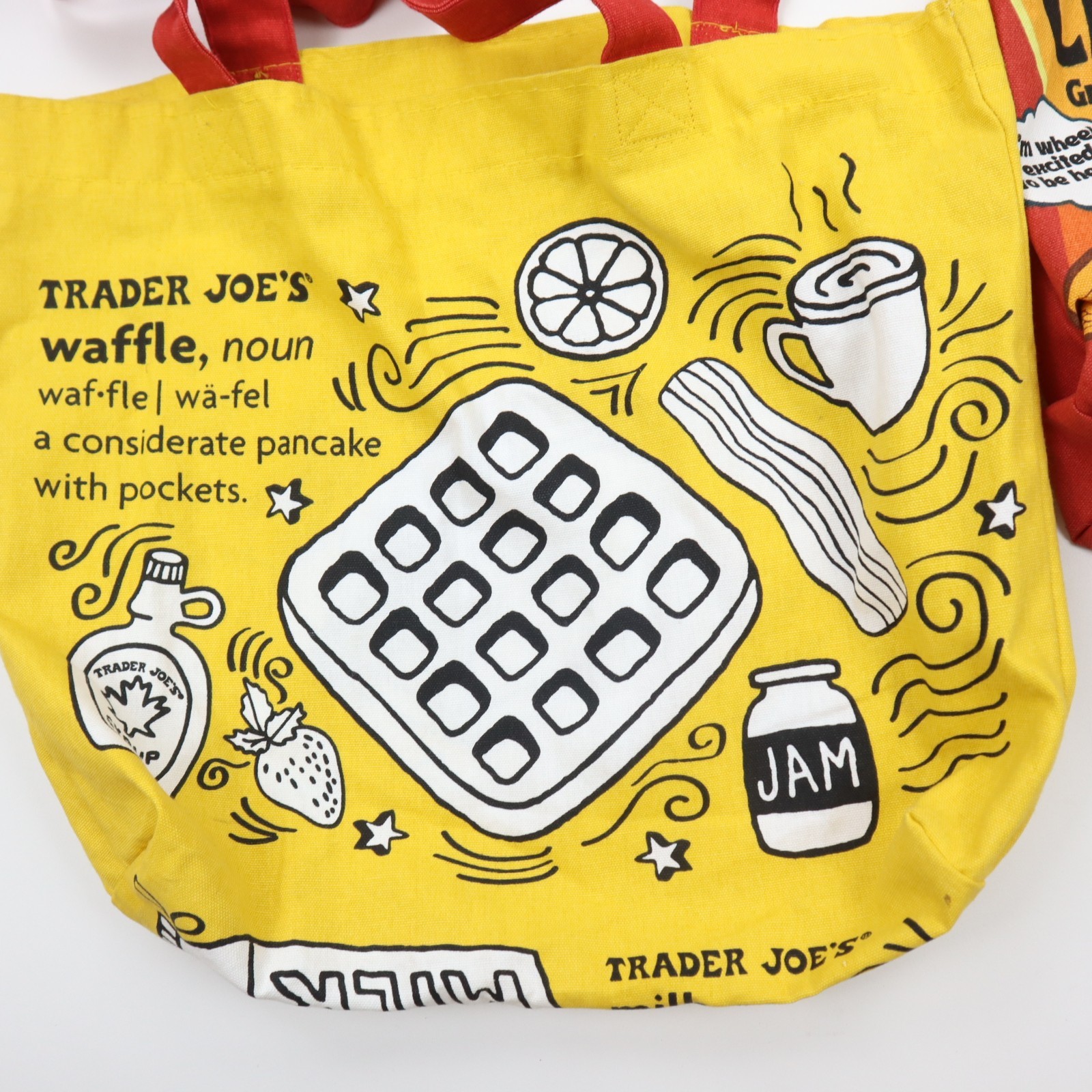 Trader Joes Reusable Shopping Tote Bag (Lot of 4) Chicago Cheese Toast Graphic