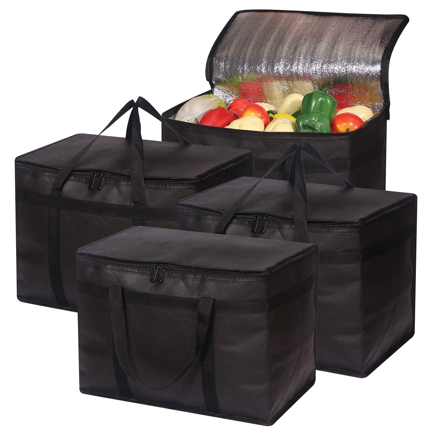 4 Pack XL Insulated Reusable Grocery Bags with Sturdy Zipper Reinforced Botto…