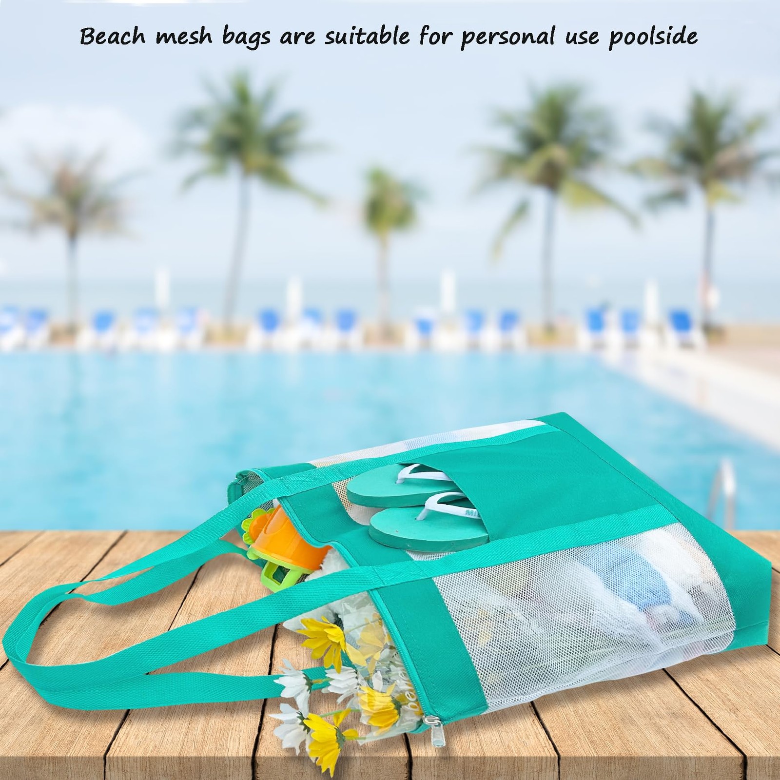 2Pack Lightweight Mesh Tote Bag Sandproof Beach Zipper Double Pocket Travel