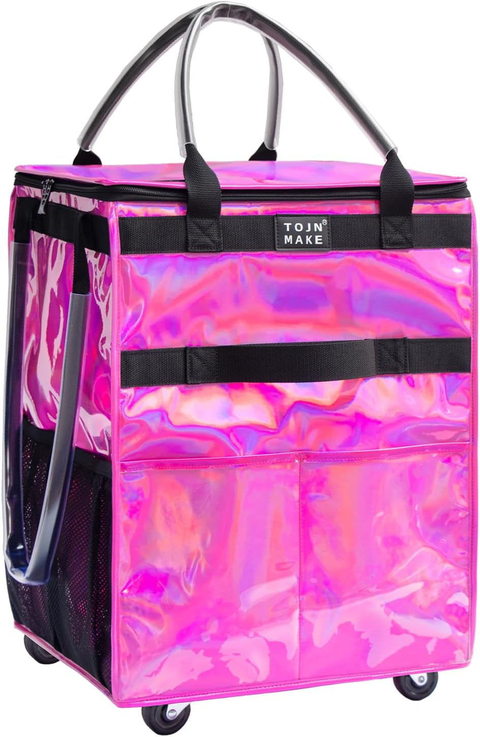 Glitter Red Heavy Duty Reusable Grocery Bag on Wheels with 8 Pockets