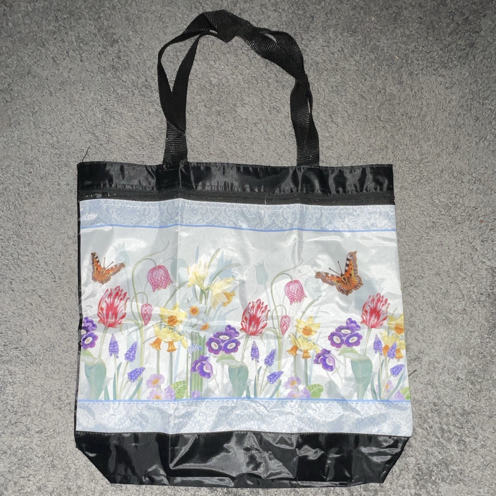 Reusable Tote Shopping Bag 16×17 Multicolor Floral Pattern with Butterflies