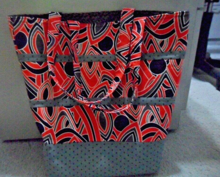 Handmade Reuseable Market Tote Grocery Bag Storage Red Black Grey