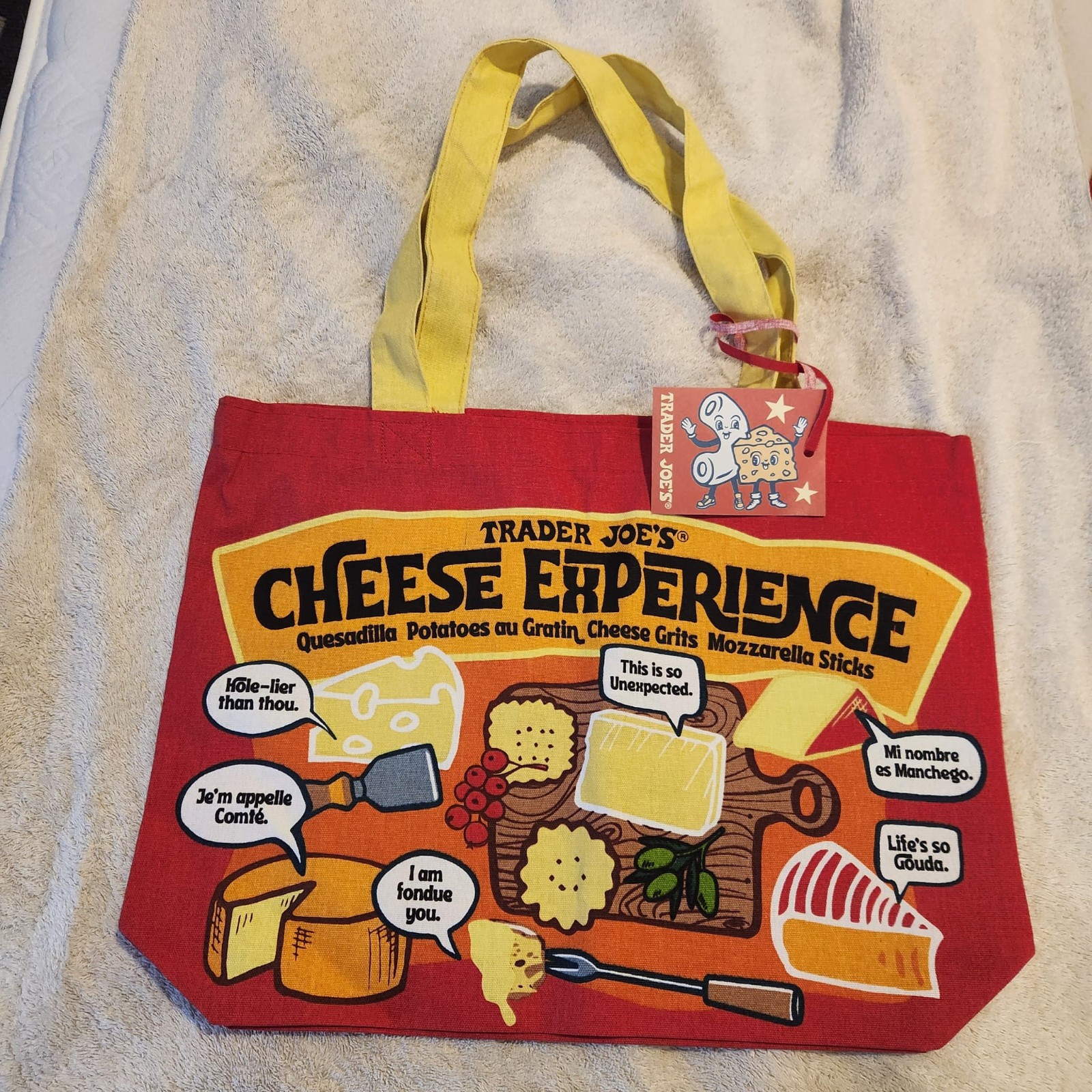 Lot 2 Trader Joe’s Reusable Canvas Cotton Tote Shopping Bag Cheese – 2 bags