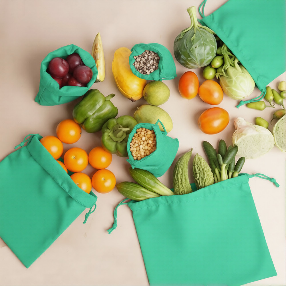 CharkaBags – 6 x 8 Inches Green Single Drawstring Reusable Washable Muslin Bags