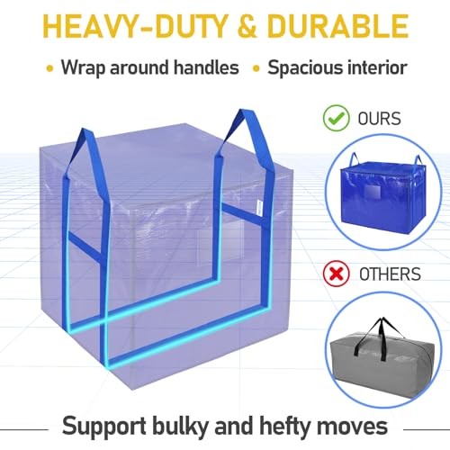 Extra Large Moving Bags with Zippers & Carrying Handles, 6 Pack Blue-75 Gallon