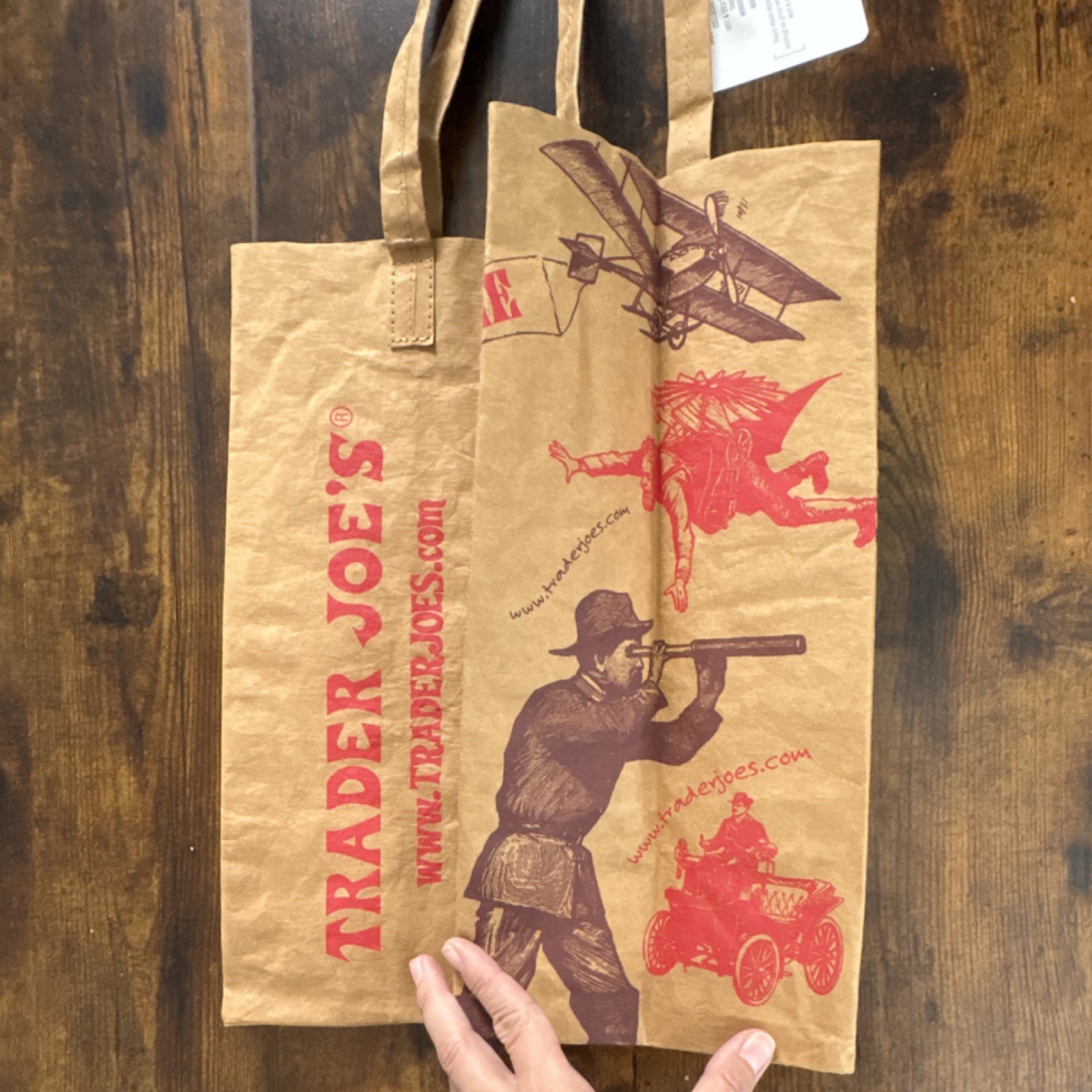 Trader Joe’s Reusable Washable Paper Tote Bag Graphic Print Medium 11x7x14