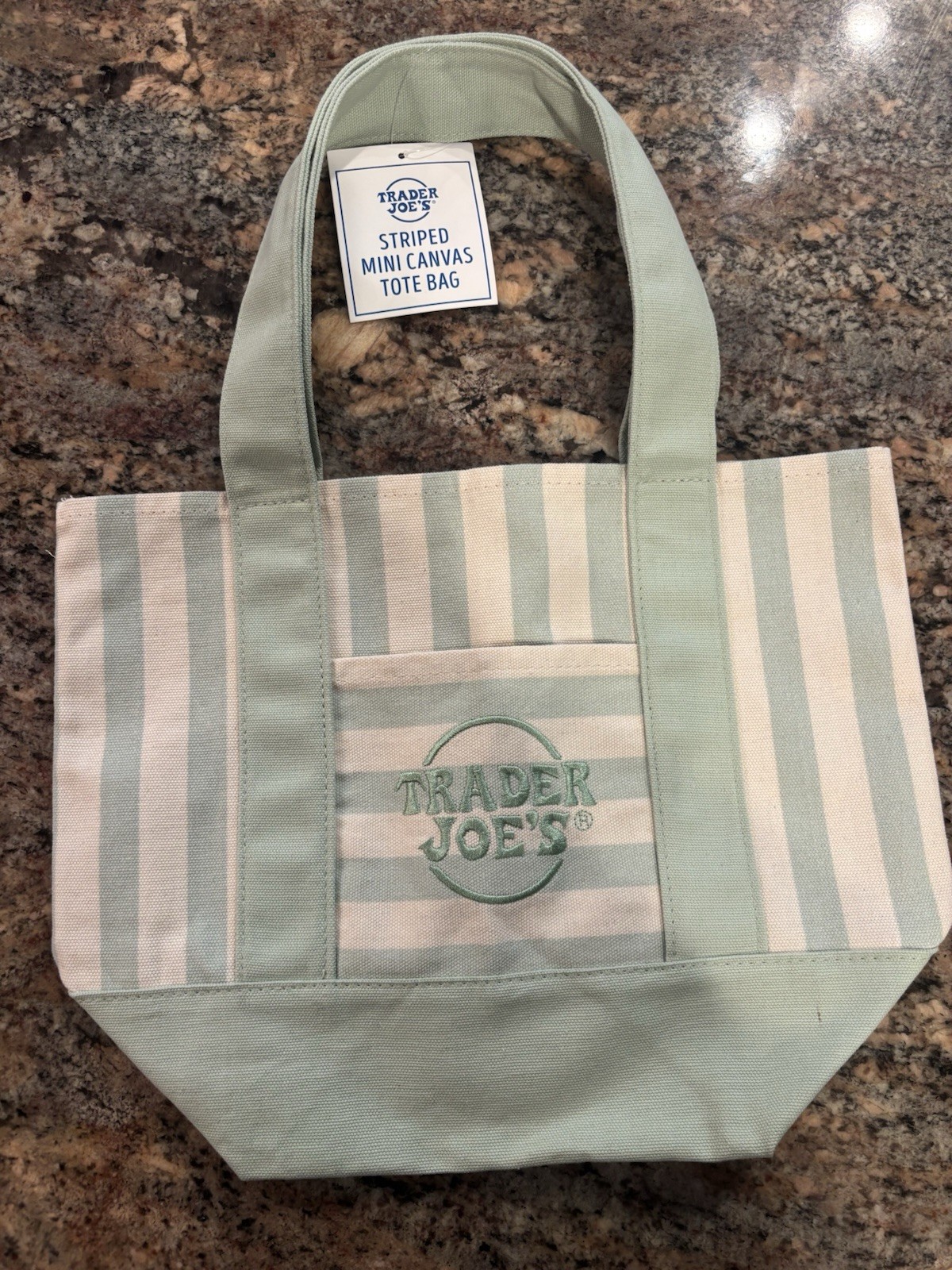 Trader Joe’s Green/White Striped Mini Canvas Tote Bag Reusable Cotton Blend