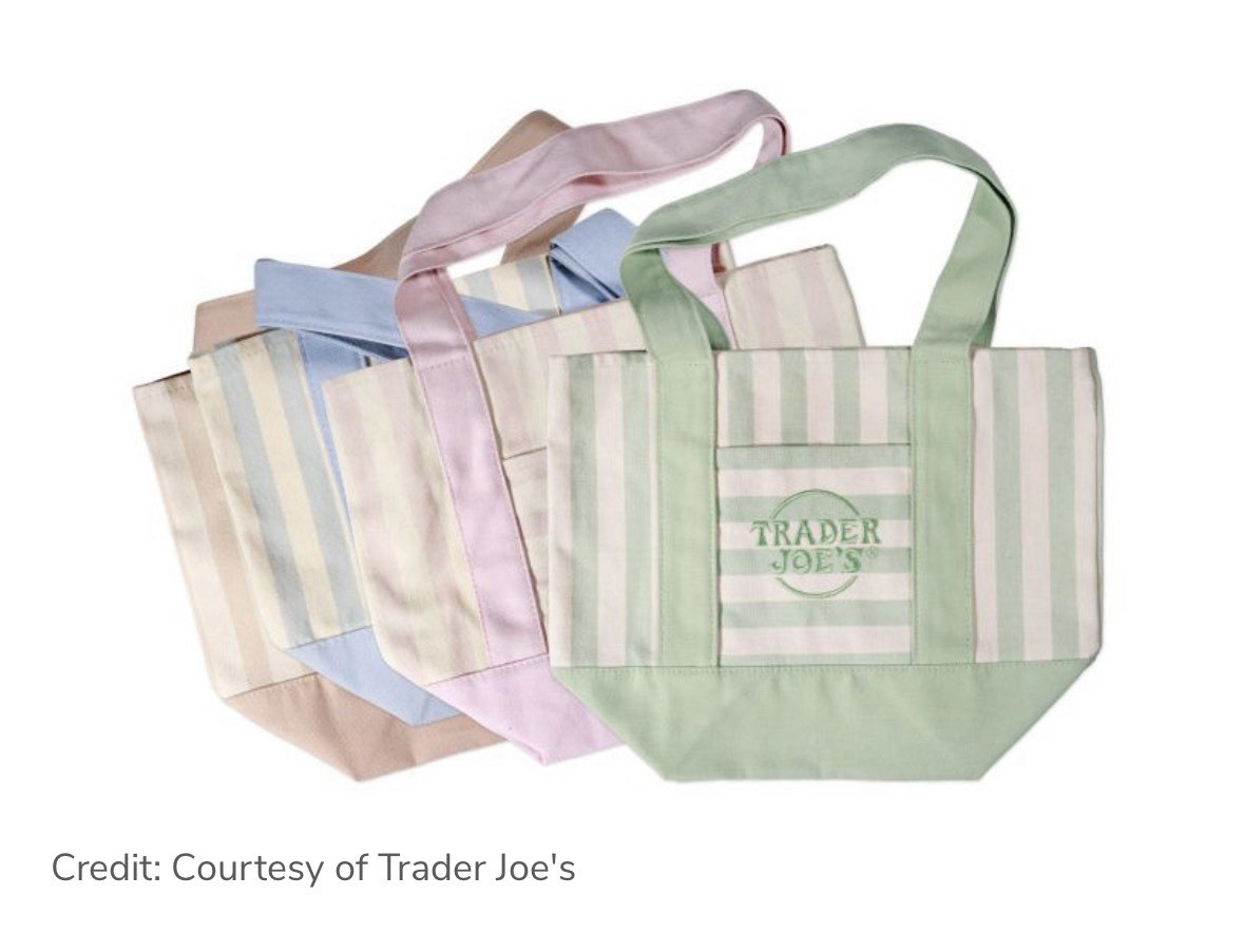 Set of 4 Trader Joe’s Reusable Striped Tote Bag Multicolor 13×11 in, Width 6 in