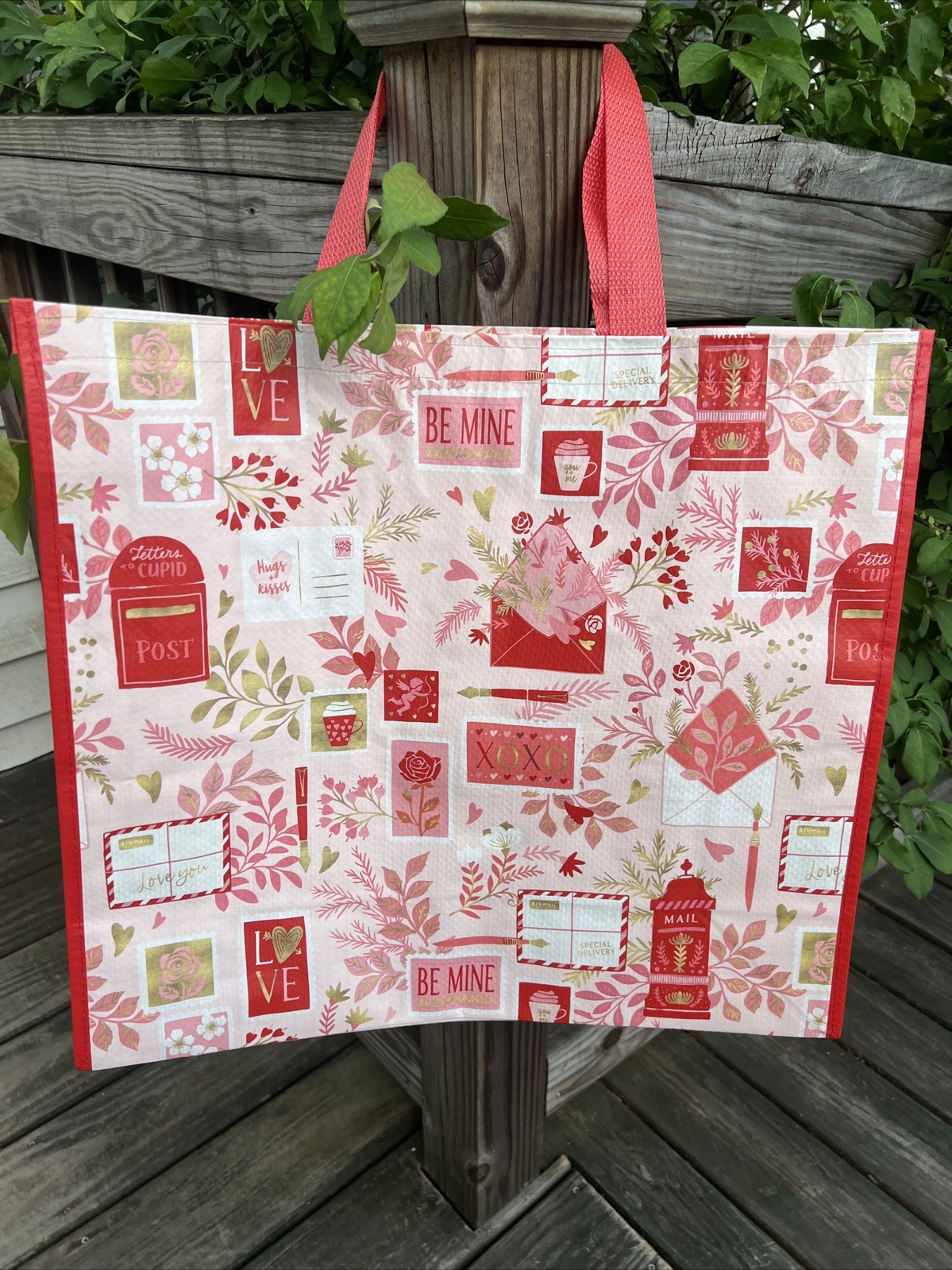 Reusable Shopping Bag Valentines Day Love Mail Hearts Homegoods Gift Pink New!