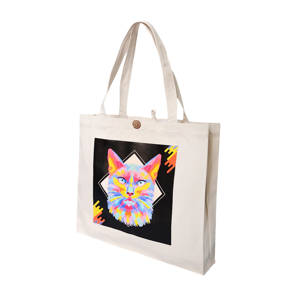 16″L x 14″H Reusable Canvas Cat Tote Bag,Grocery Bag,Beach Bag,Shopping Bag