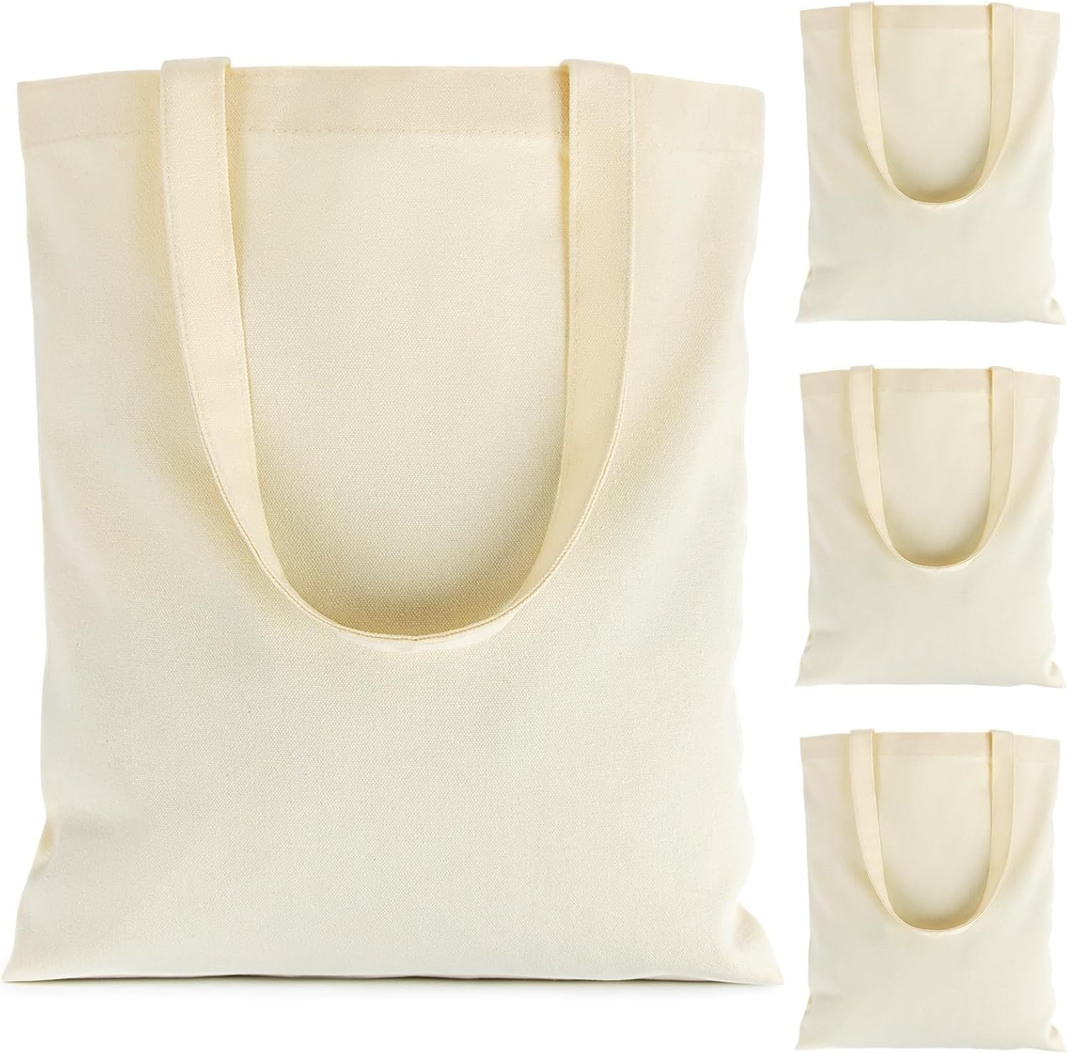 Canvas Tote Bag 4 Pack Reusable Cotton Shopping Bags Blank DIY Craft Tote Market