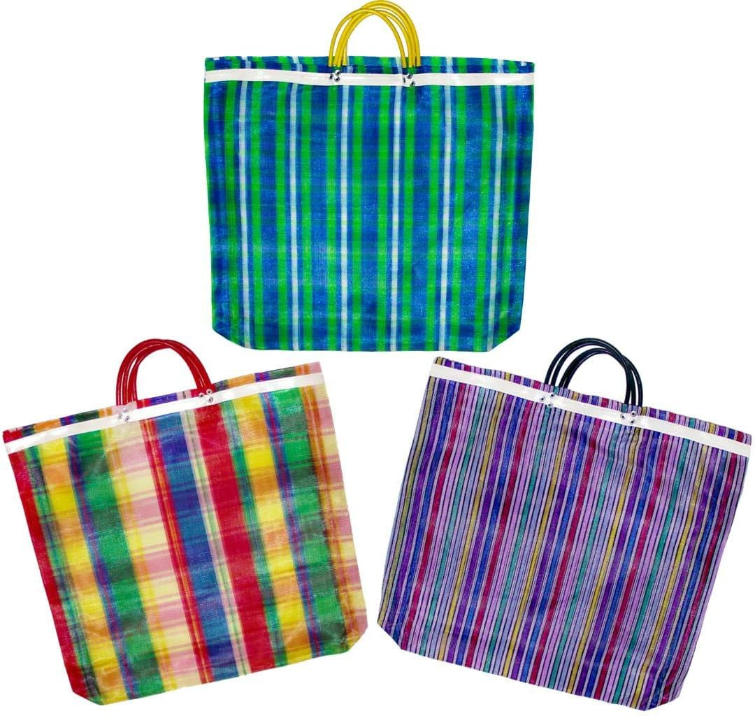 3 Large Mercado Bags, High Thread Mesh 20 X 22 Inches Market Reusable Grocery Ba