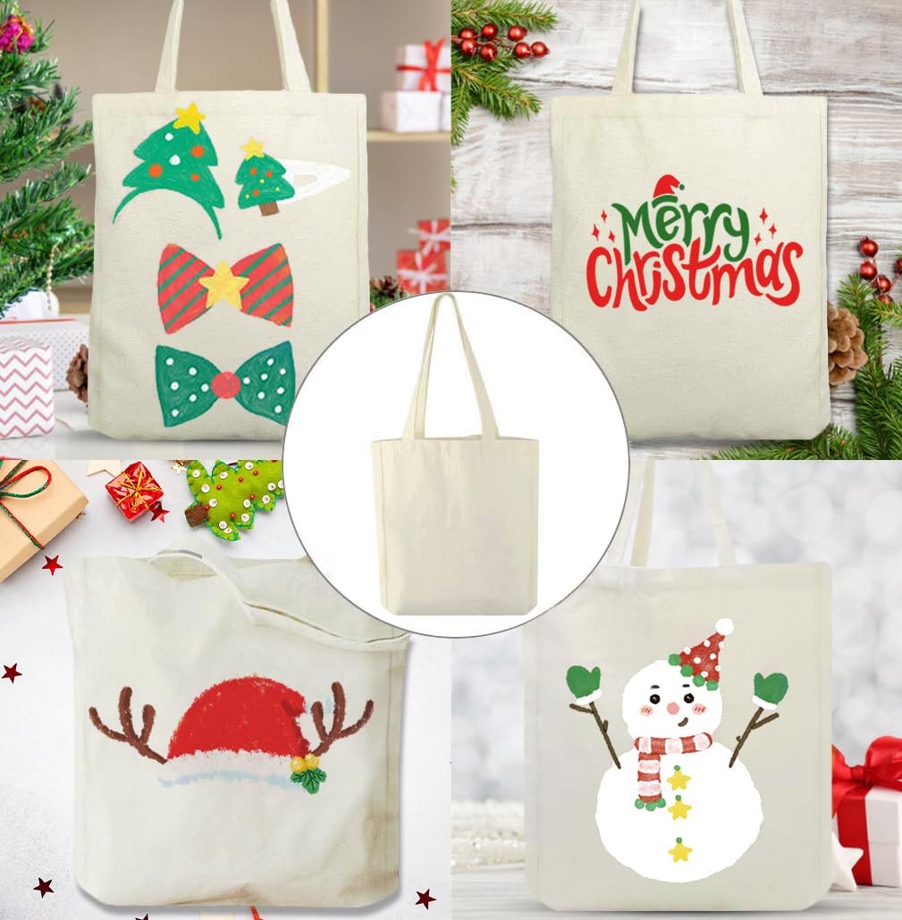 12 Pack Canvas Tote Bags, Heavy Duty Reusable Grocery Shopping Bag 12.2″x14.2…