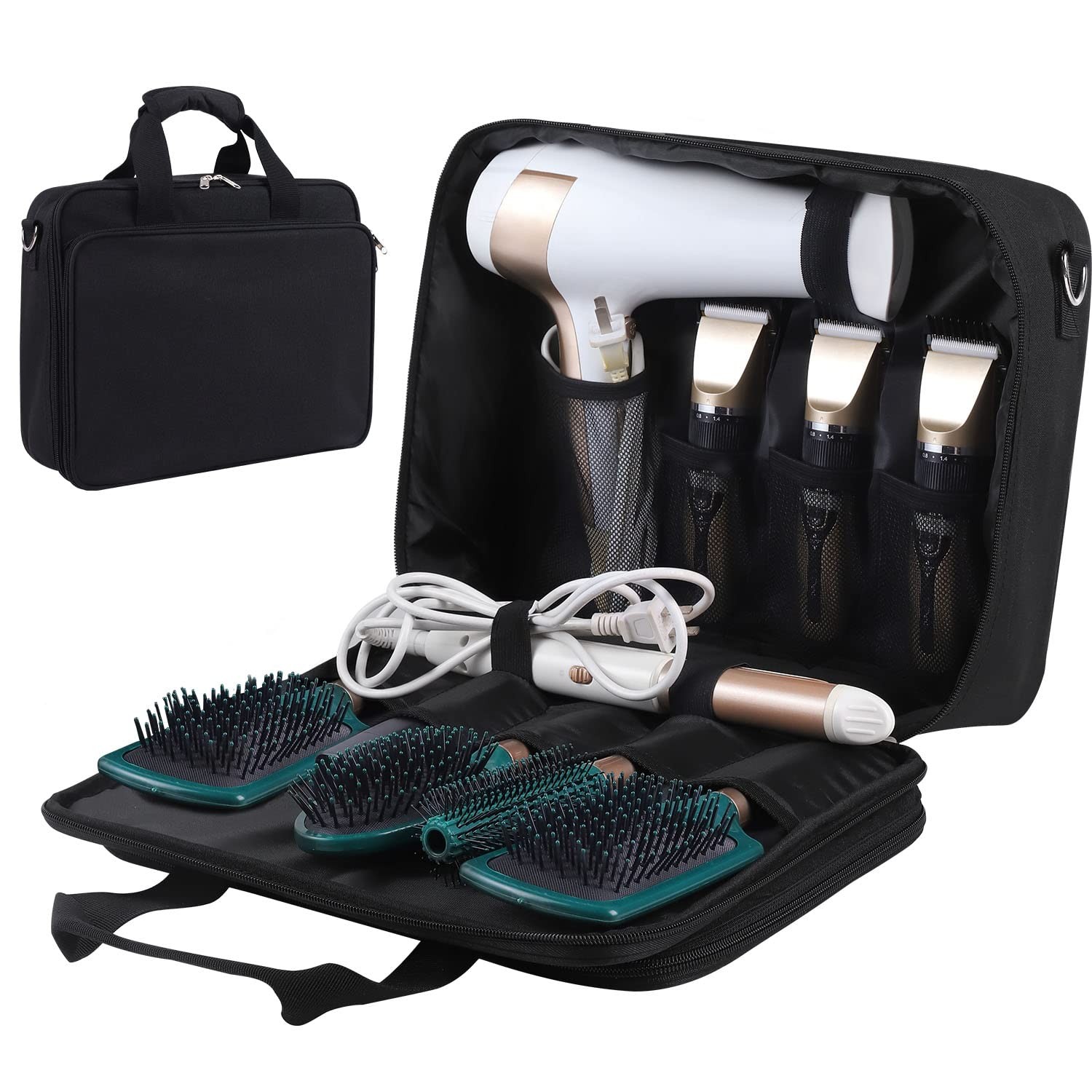 Barber Hairdryer Carrying Case – Hairstylist Travel Bag with Large, Black