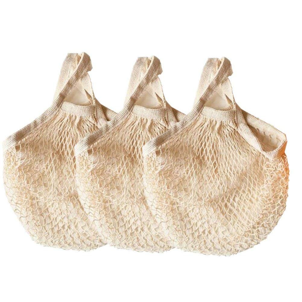 Beige Reusable Cotton Mesh Grocery Bag 14 x 13.38 Inch