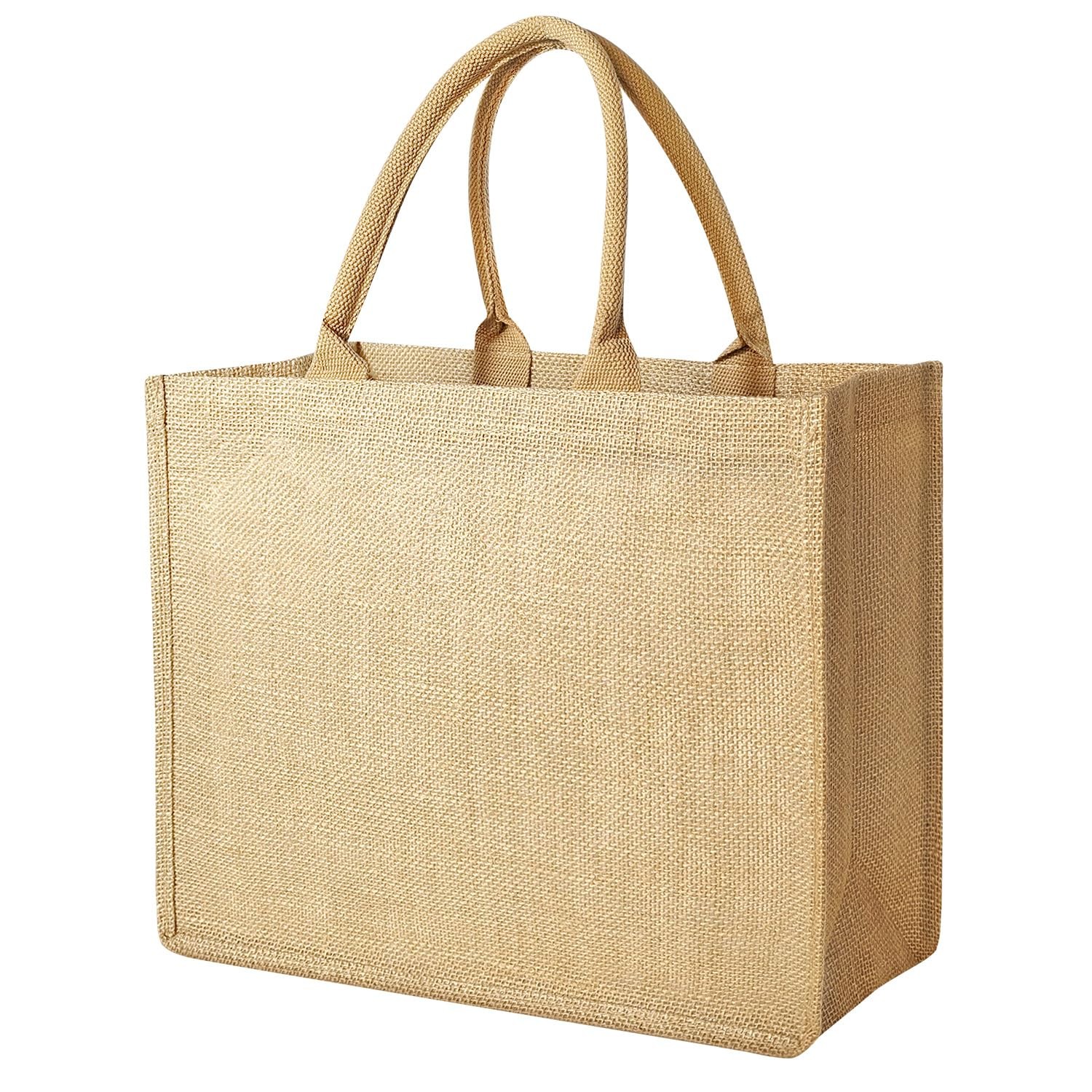 Jute Tote Bags Burlap Shopping Bags Laminated Interior Soft Handles Bulk