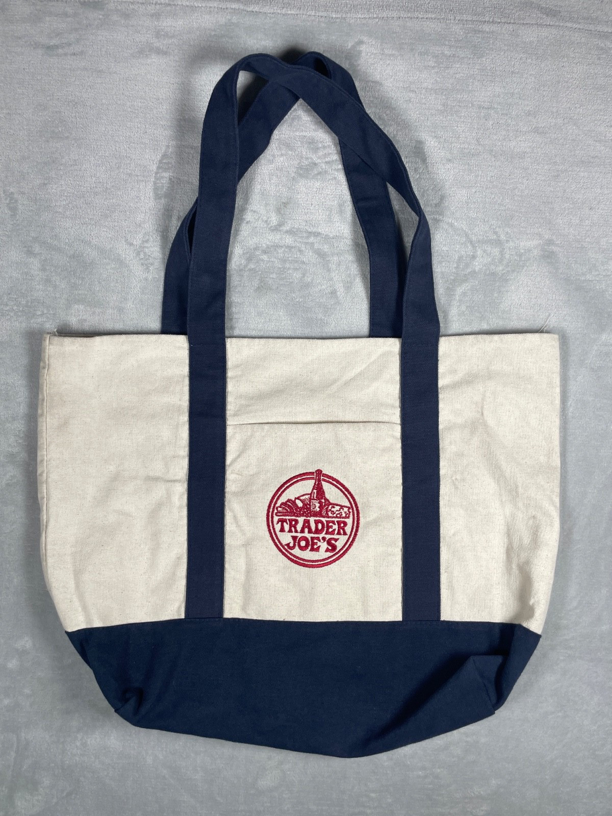 Trader Joe’s Canvas Tote Bag Navy Blue Natural Reusable Grocery Bag