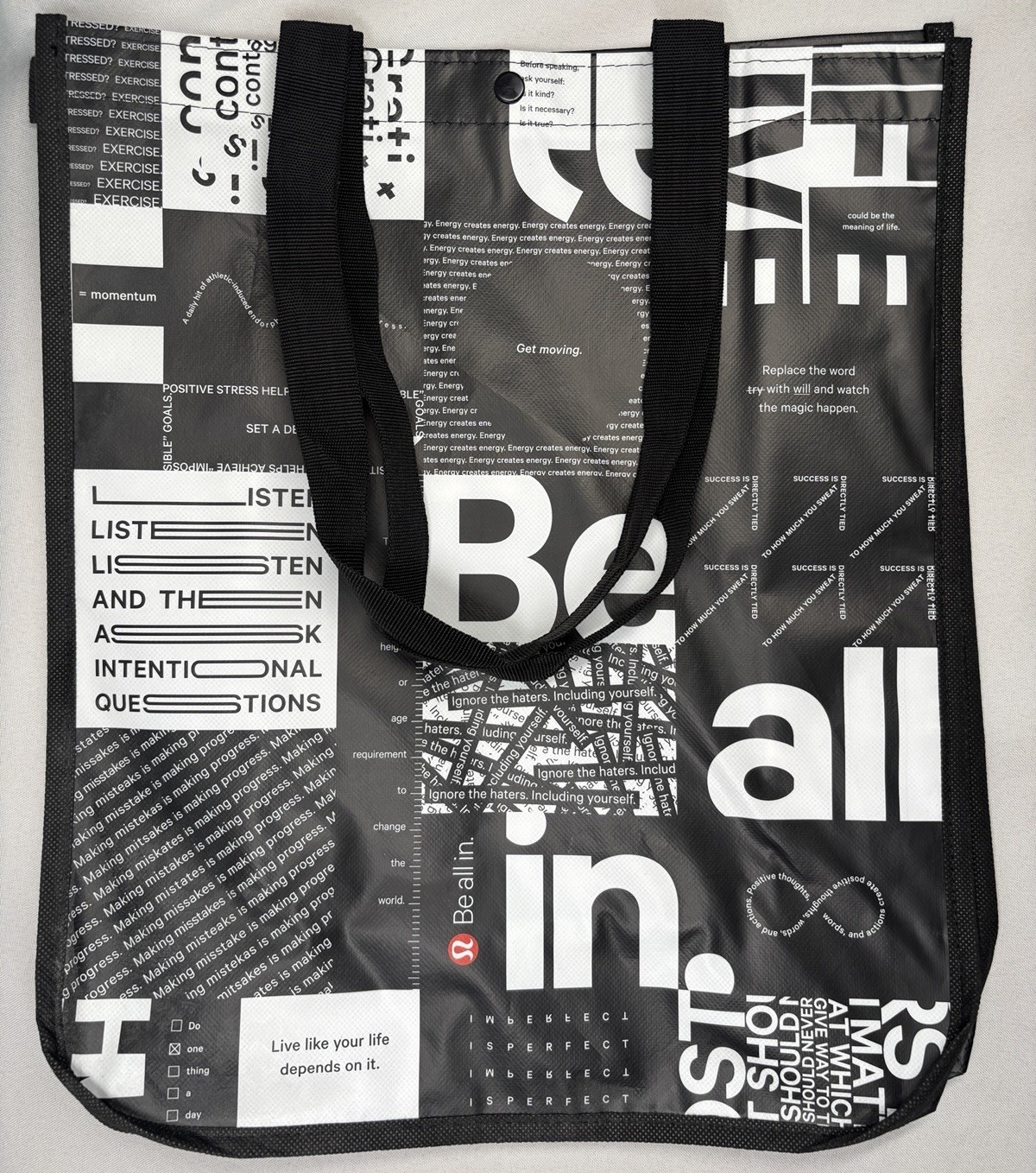 Lot Of 2 New Lululemon Reusable Shopping Tote Bag Large Black & Red 16” x 14”