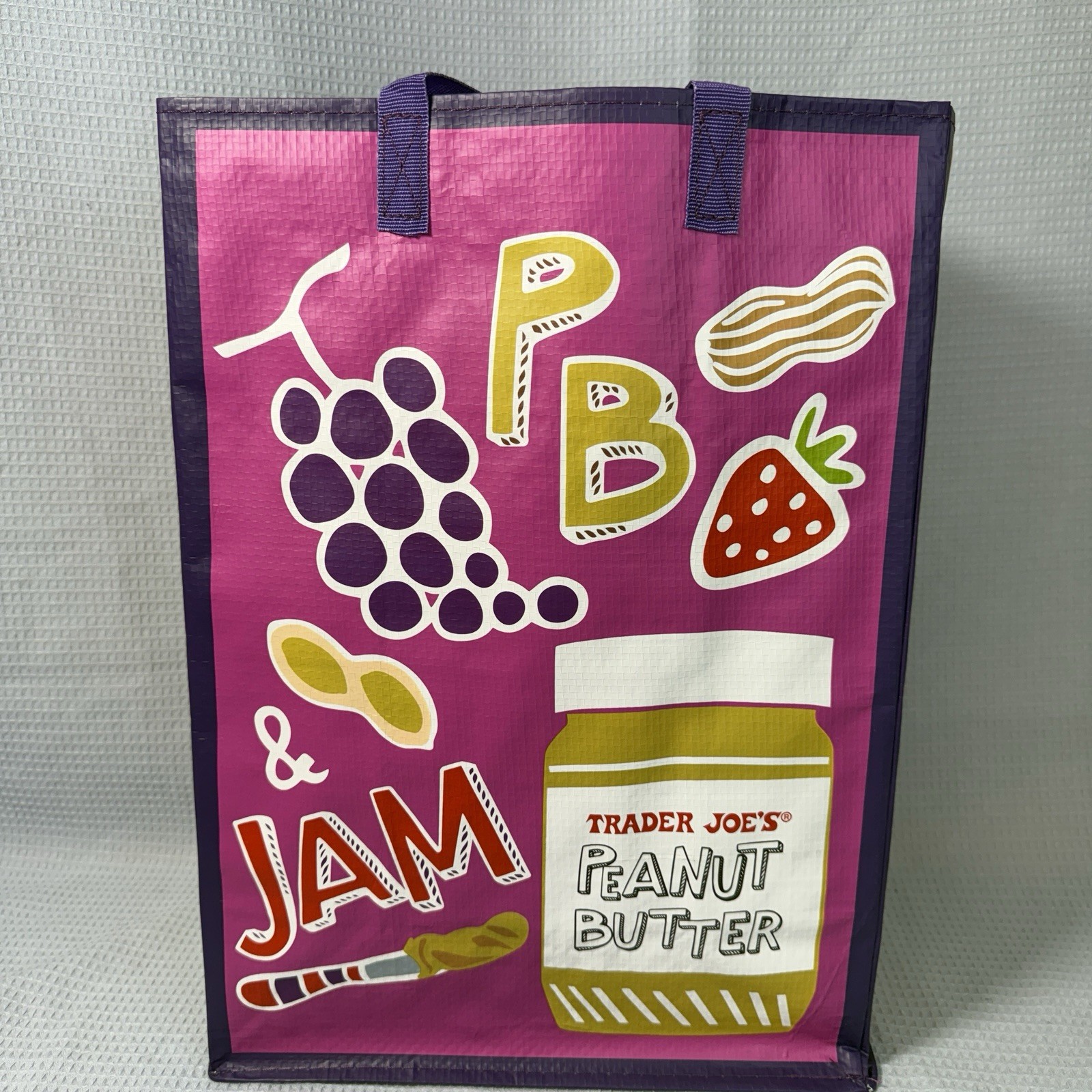 NWT Trader Joe’s PBJ Mac Cheese Souvenir Bag Reusable Shopping Grocery Tote Bag