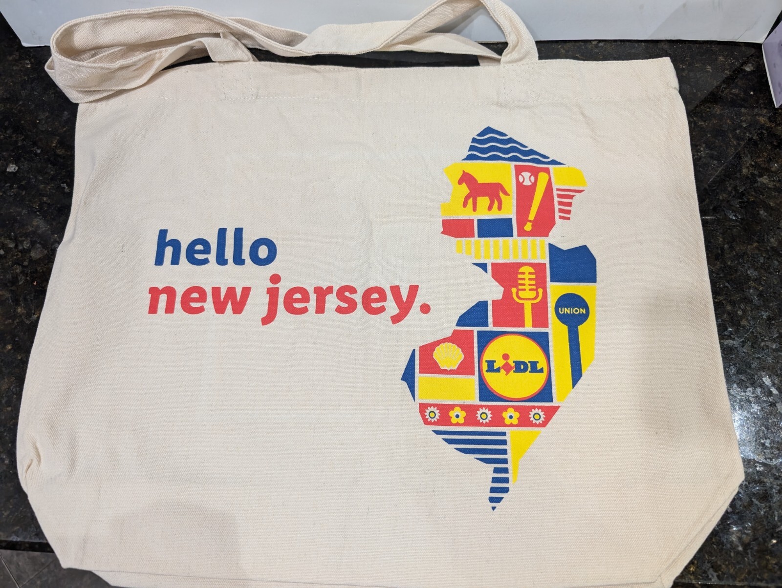 NEW LiDL Reusable Shopping Canvas Tote Bag, Hello New Jersey Grand Opening Ed.