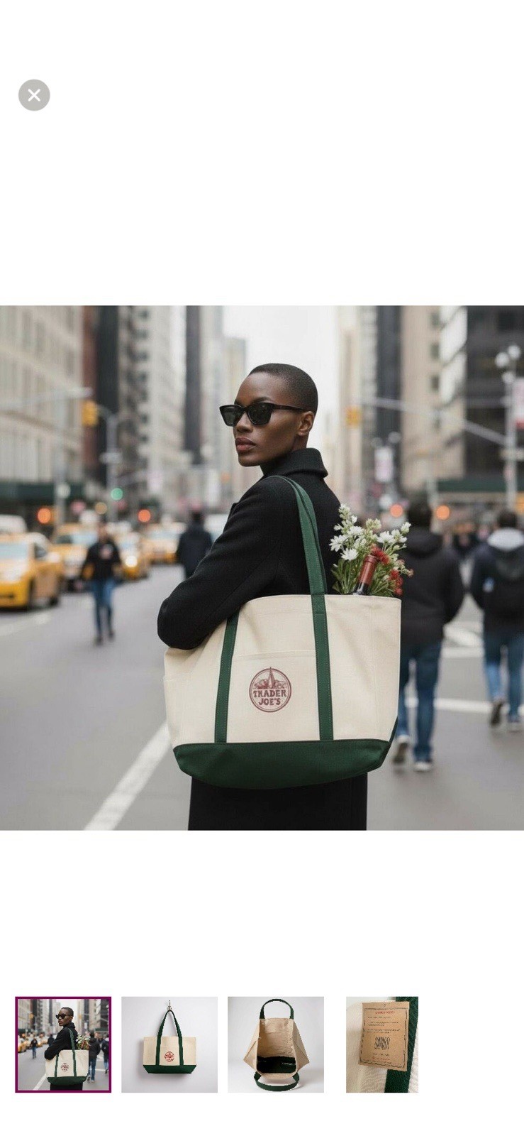 Trader Joe’s Foldable Canvas Reusable Shopping Bag Beige Green AND RED MINI TOTE