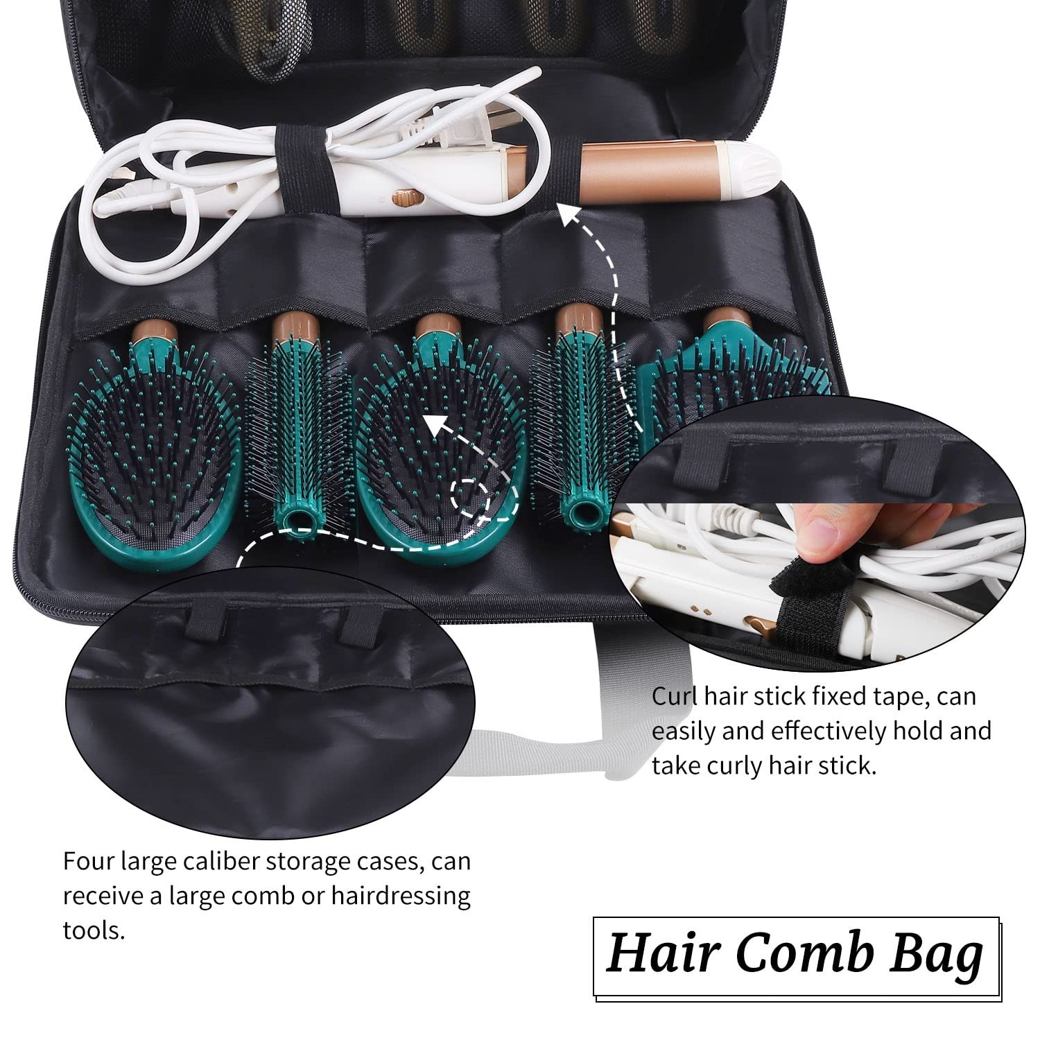 Barber Hairdryer Carrying Case – Hairstylist Travel Bag with Large, Black