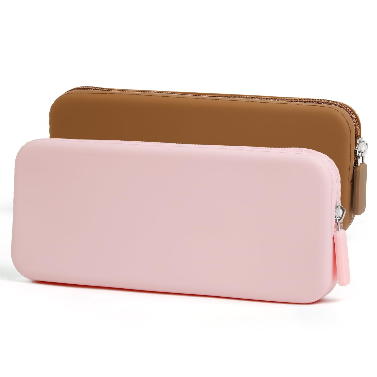 AIBFRID 2PCS Silicone Makeup Brush Bag Travel Zipper Brown, Pink