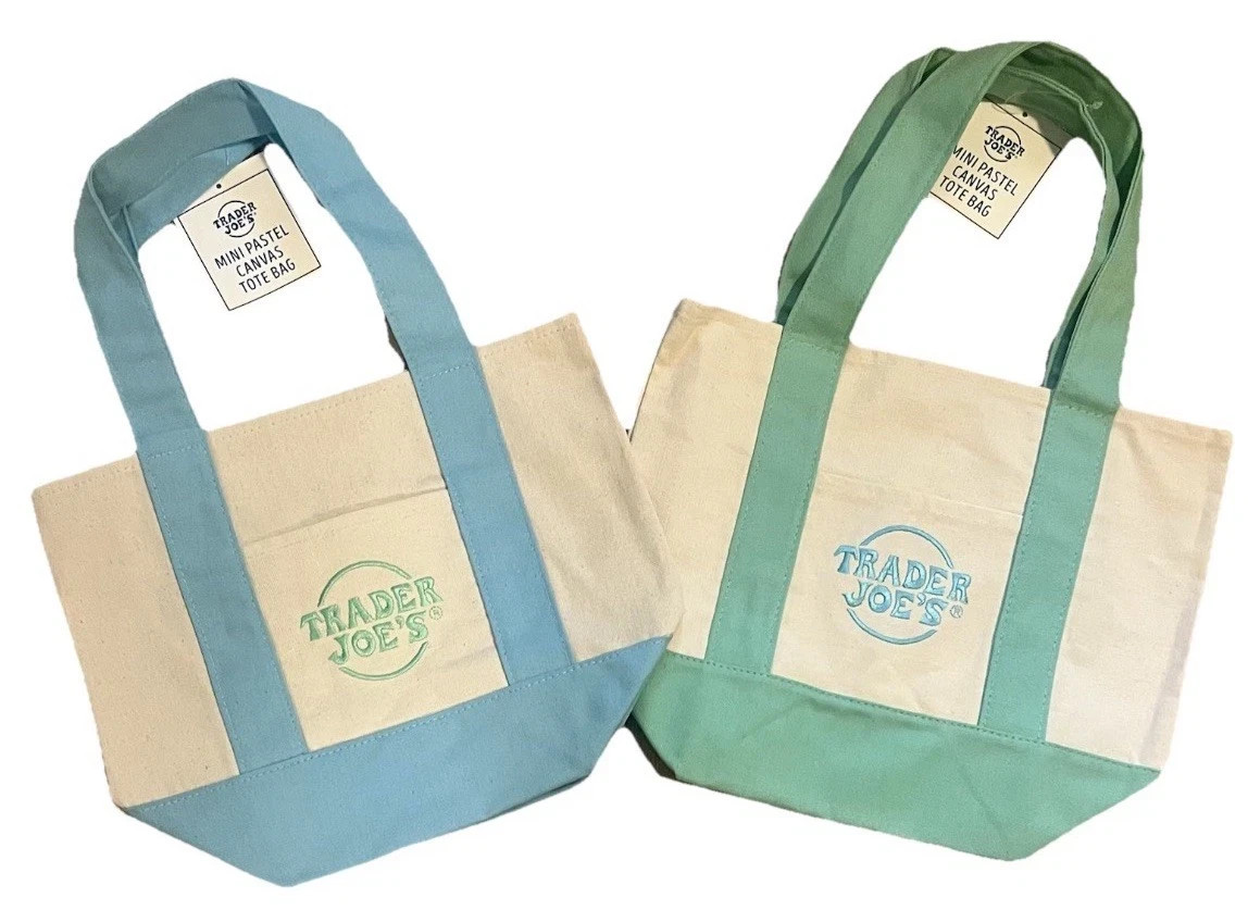 New Trader Joe’s 2026 Mini Tote Bags Pastel Colors 2 Pack Baby Blue/Mint Green