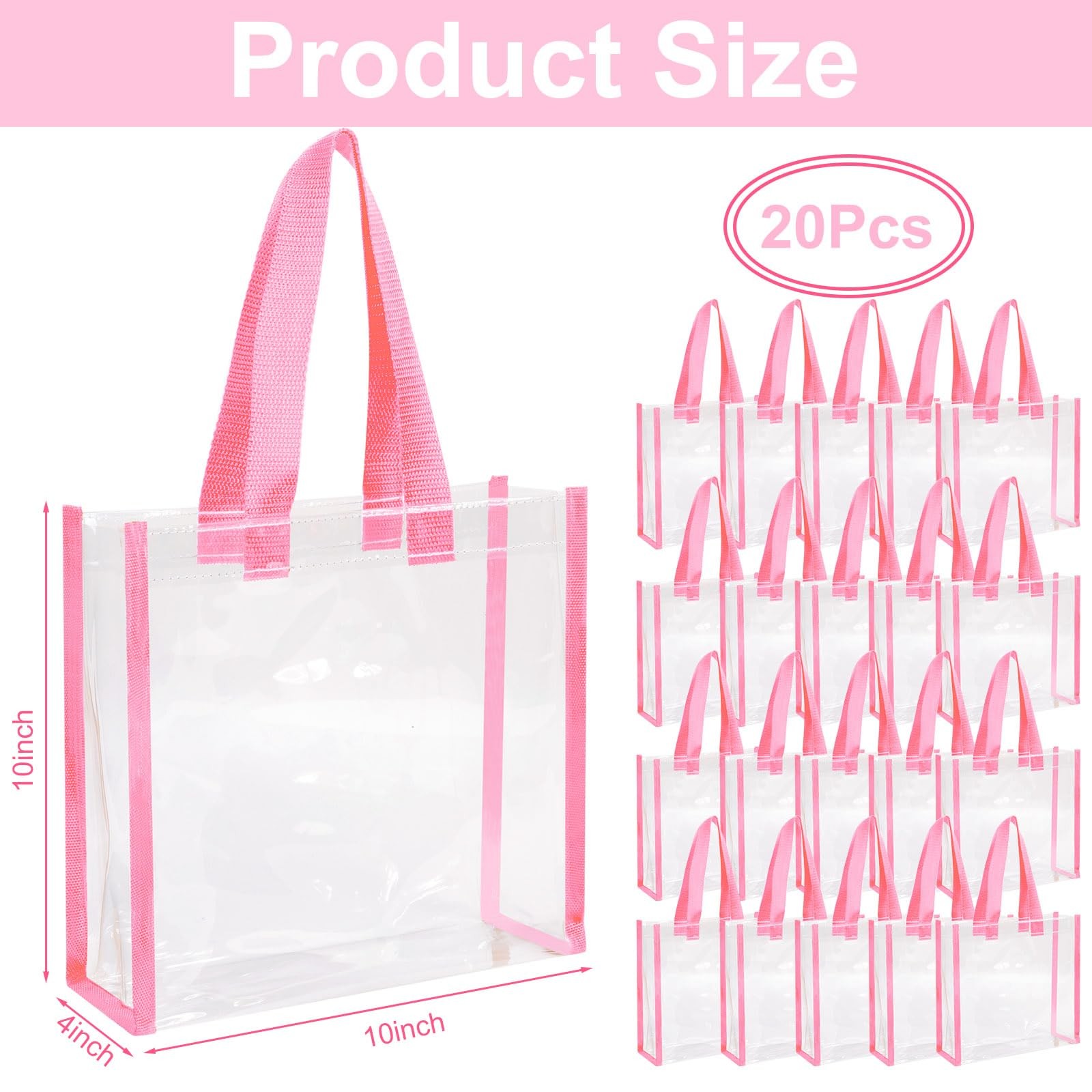 20 Pack Plastic Clear Tote Bags 10 x 10 x 4 Inch Stadium Approved Gift Bag wi…