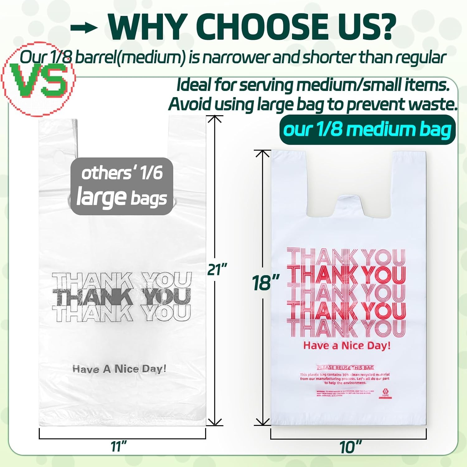 Medium Size 100 Count Plastic Bags with Handles, T-Shirt Bags, Thank You bags,