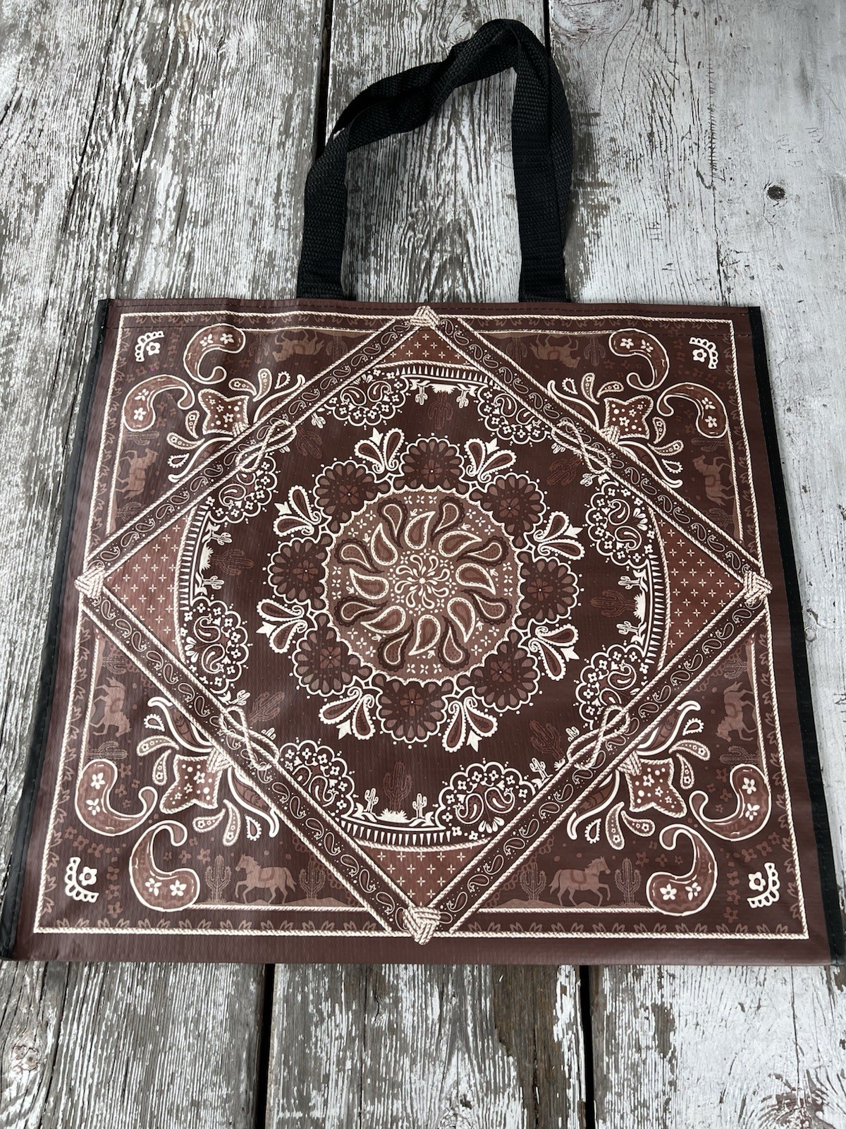 Reusable Shopping Tote-shoulder Bags-Bandana-Paisley-Horse-Cactus-Rope-Western