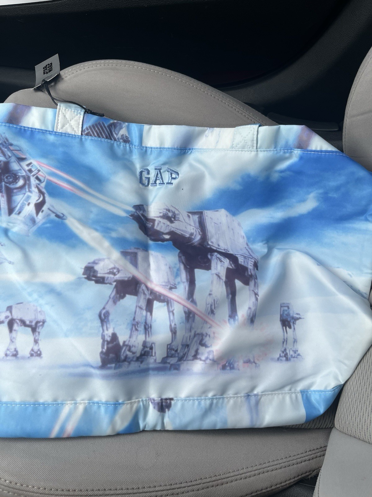 GAP Reusable Foldable Shopping Bag Blue/White All-Over Pattern 11×6 in
