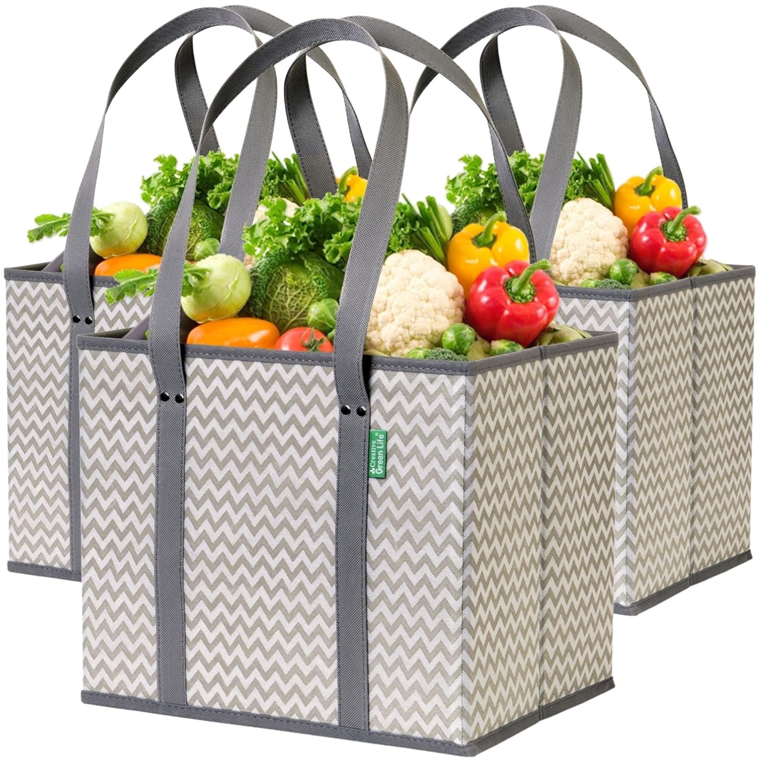 3 Pack Reusable Grocery Bags with Box Shape – Chevron
