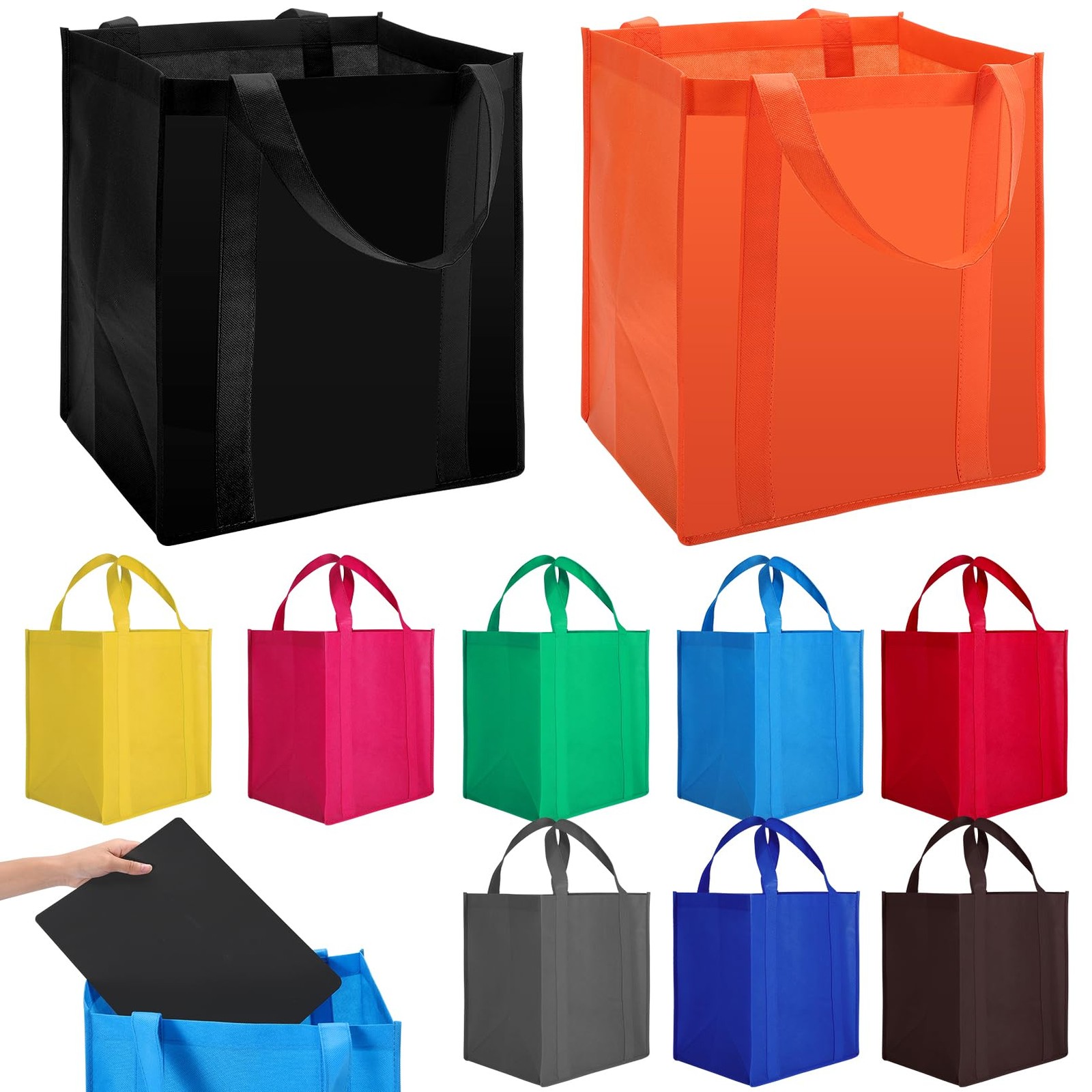 10 PCS 9.4×12.4×15 Inch Reusable Grocery Shopping Tote Bag Multicolor 45 LBS