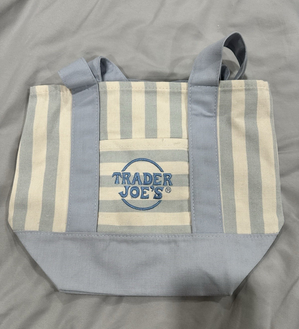 Trader Joe’s Blue/White Striped Canvas Tote Bag Small 13 in L x 6 in W