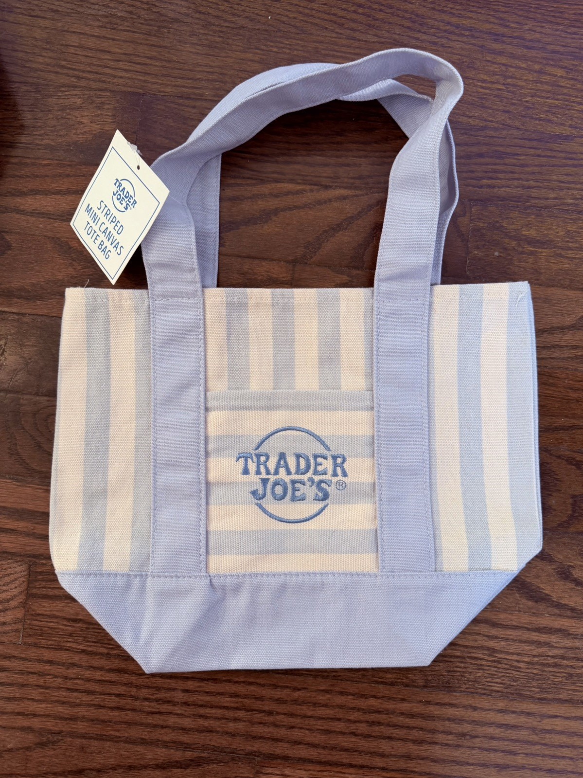 Trader Joe’s Mini Canvas Tote Bag Pastel Striped Blue 13x11x6 Limited Edition