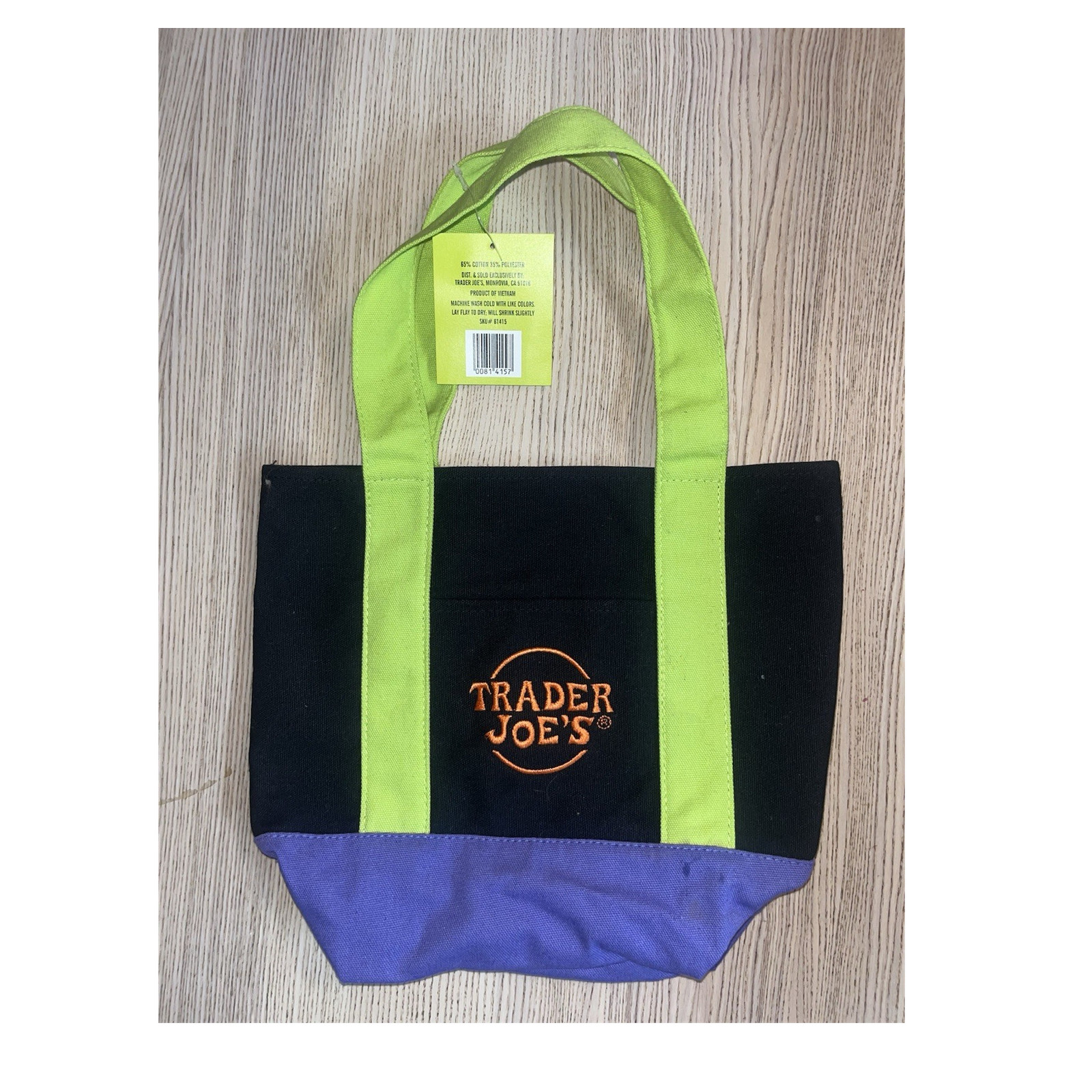 Trader Joe’s Foldable Canvas Tote Bag Small Reusable Black Green Purple